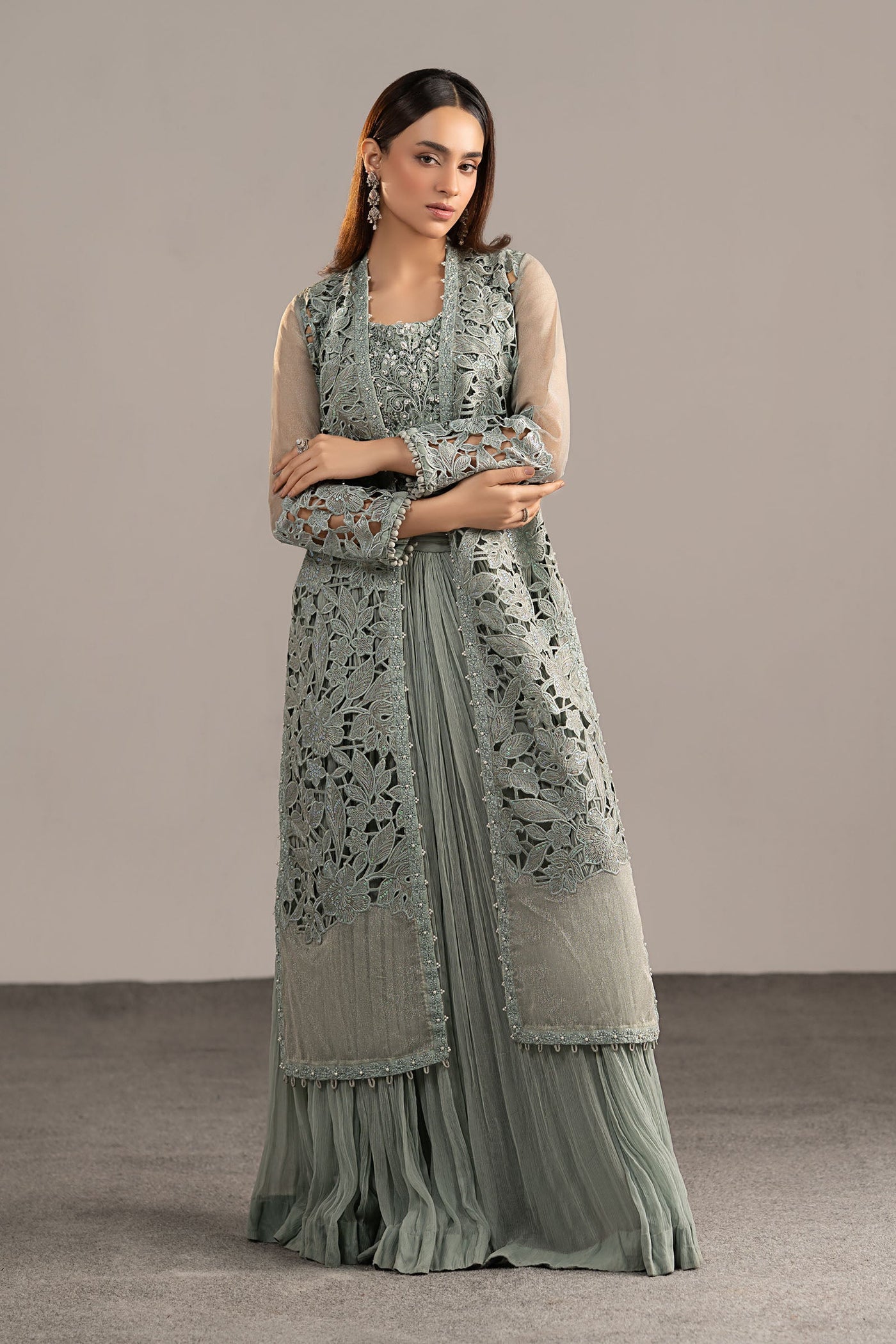 3 Piece Embroidered Zari Organza Suit
