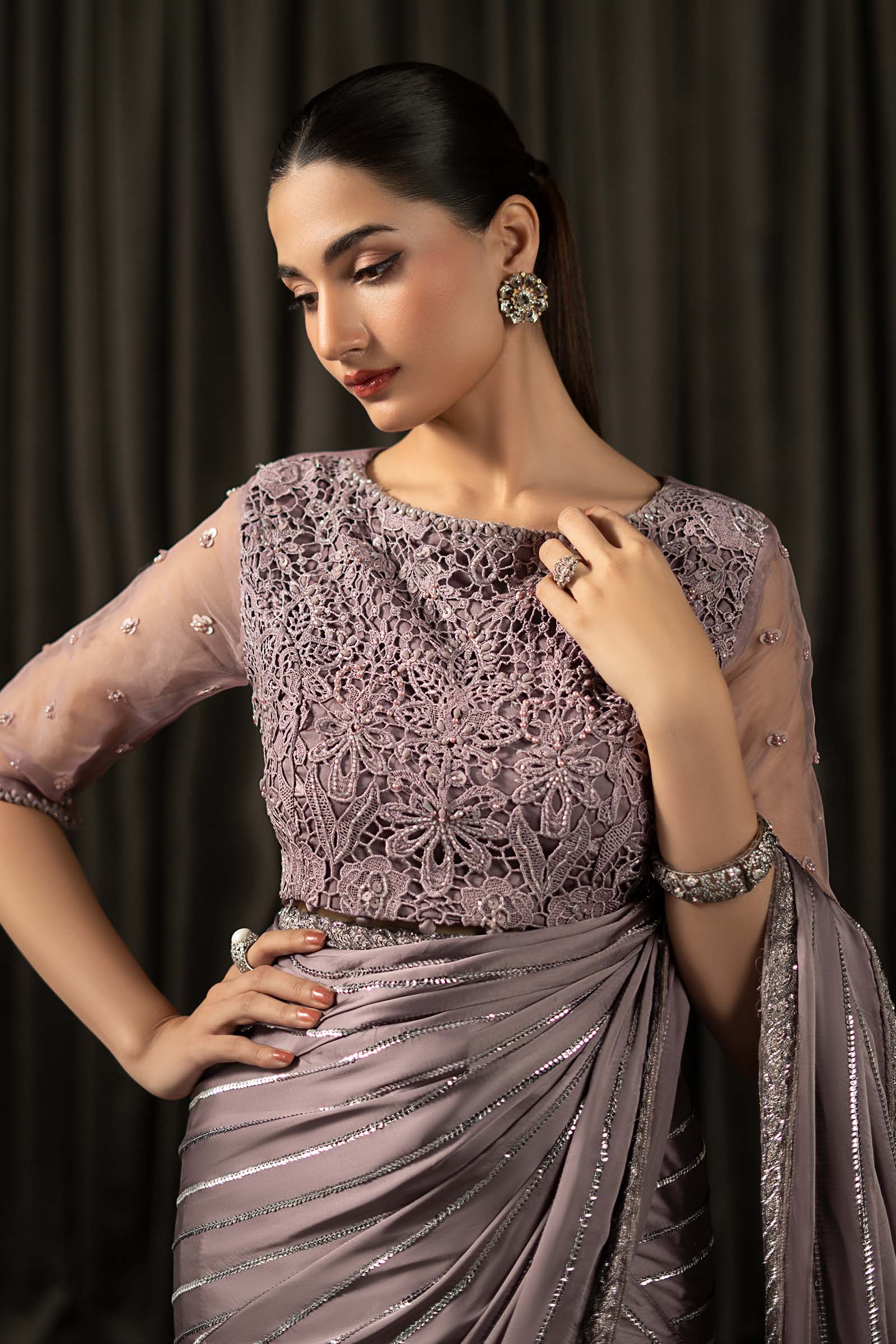 Embroidered Charmeuse Silk Saree