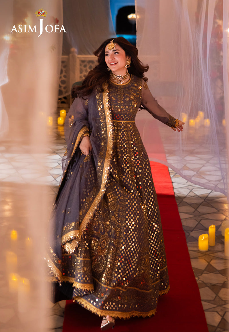 Ajcrp-10 Embroidered Net Stitched 3 Pcs