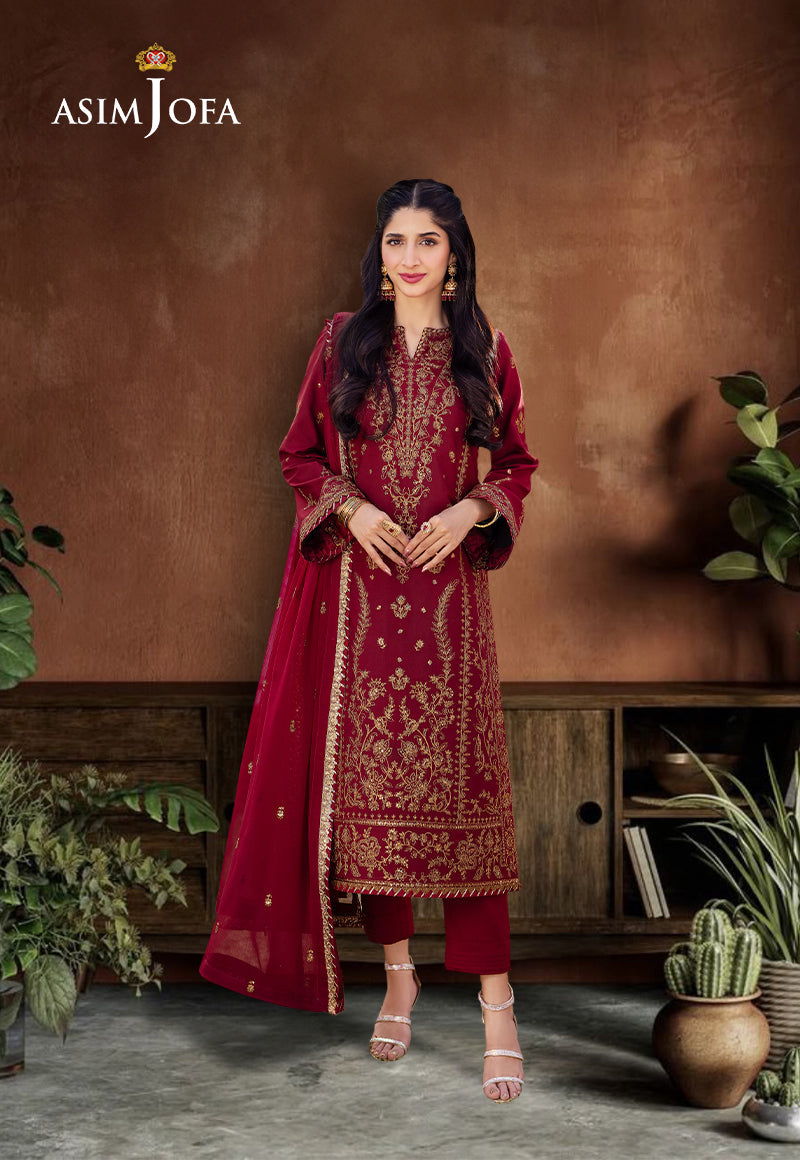 Ajcf-28 Embroidered Boski Silk 3 Pcs