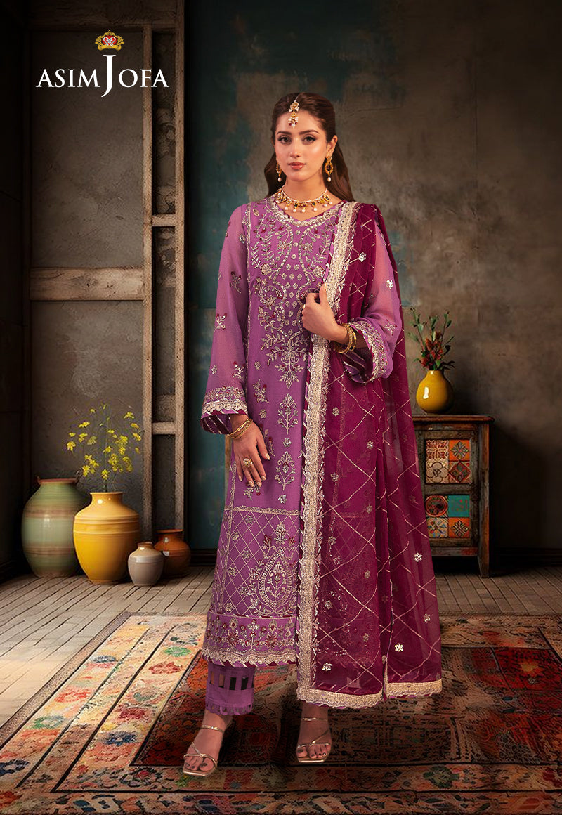 AJKKD-28 EMBROIDERED CHIFFON STITCHED 3 PCS