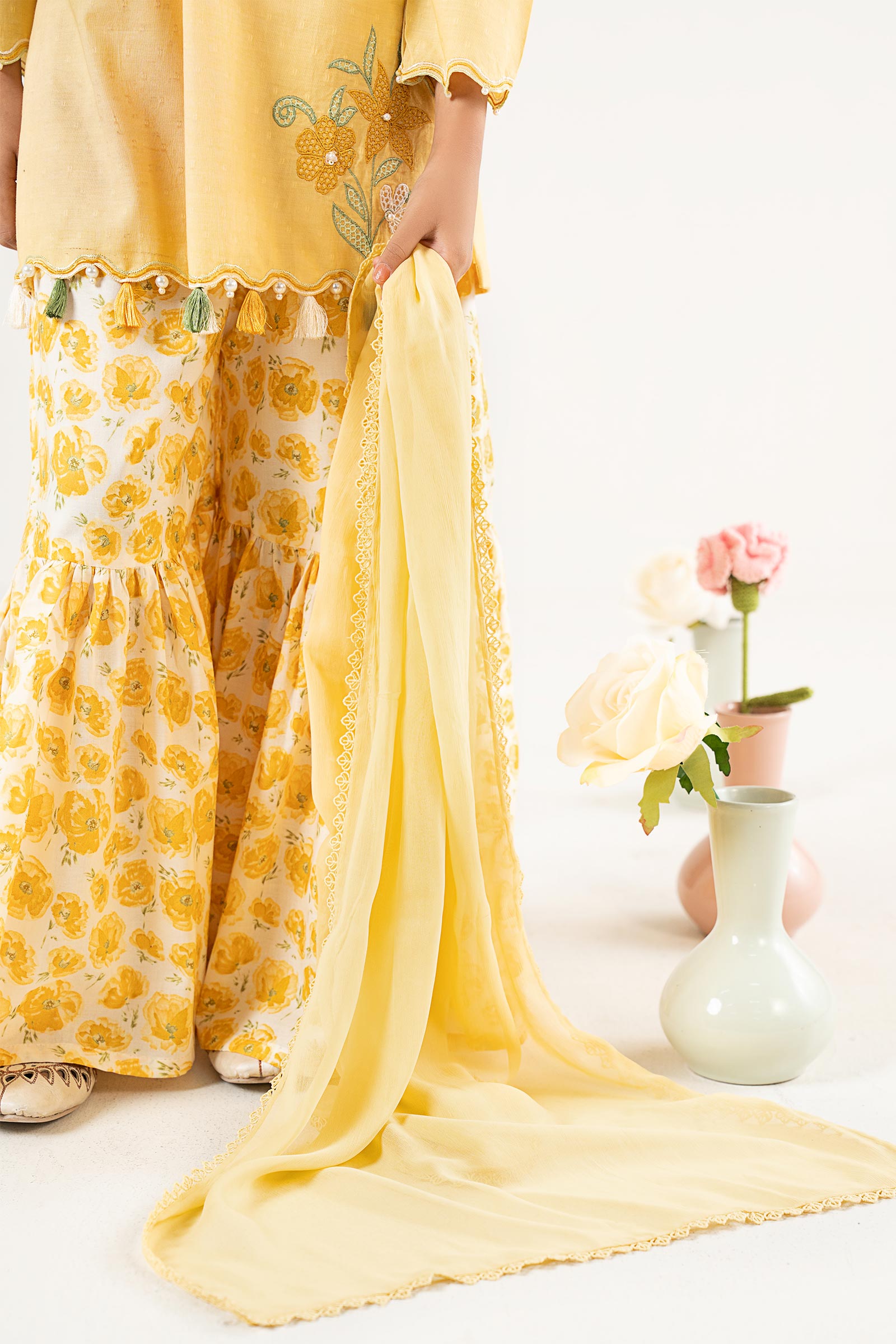 3 Piece Embroidered Cotton Brochia Jacquard Suit