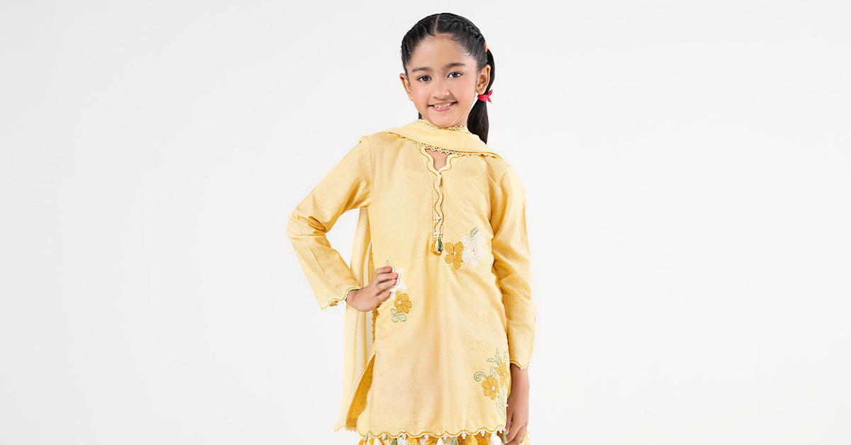 3 Piece Embroidered Cotton Brochia Jacquard Suit