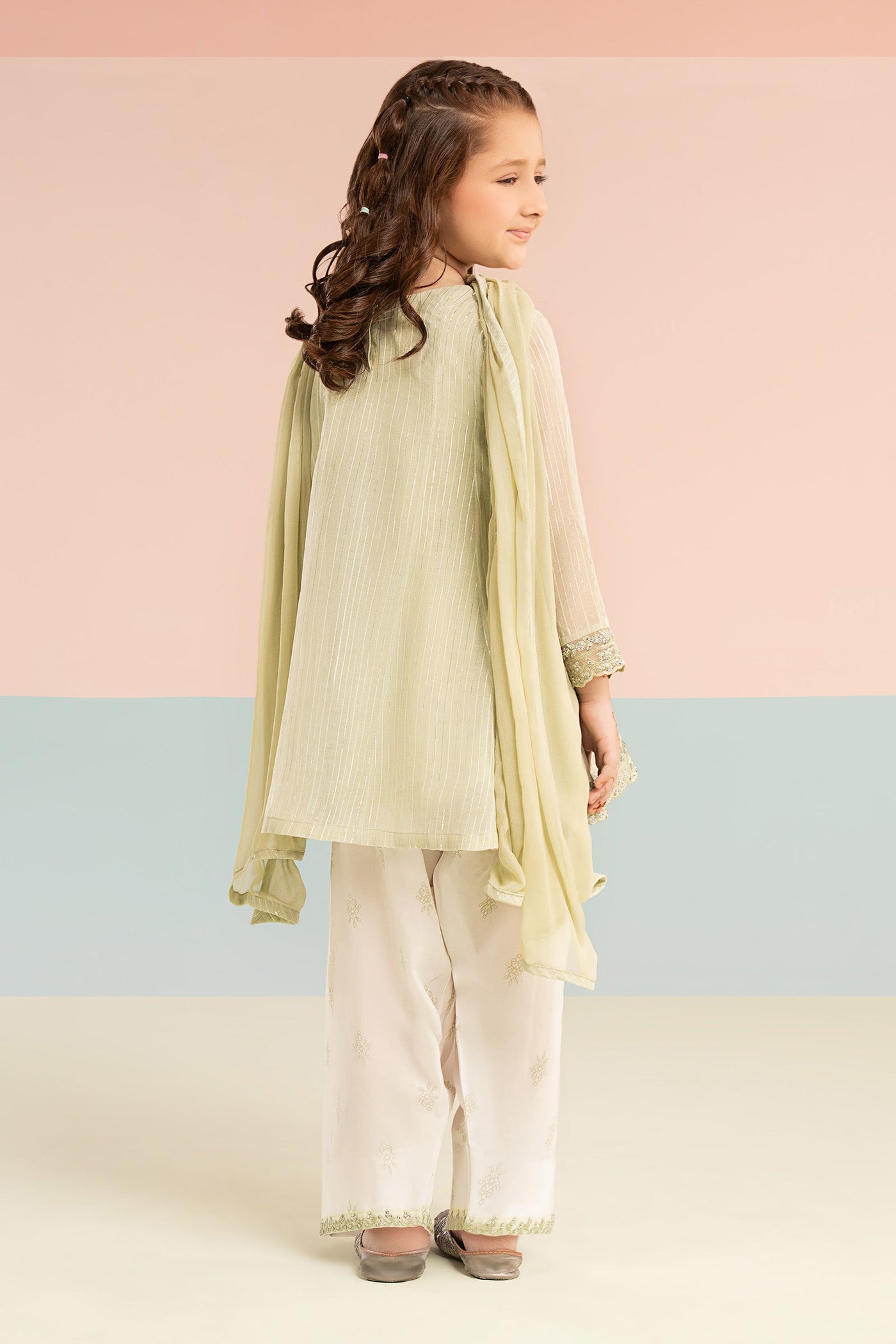 3 Piece Embroidered Striped Lurex Yarn Dyed Suit