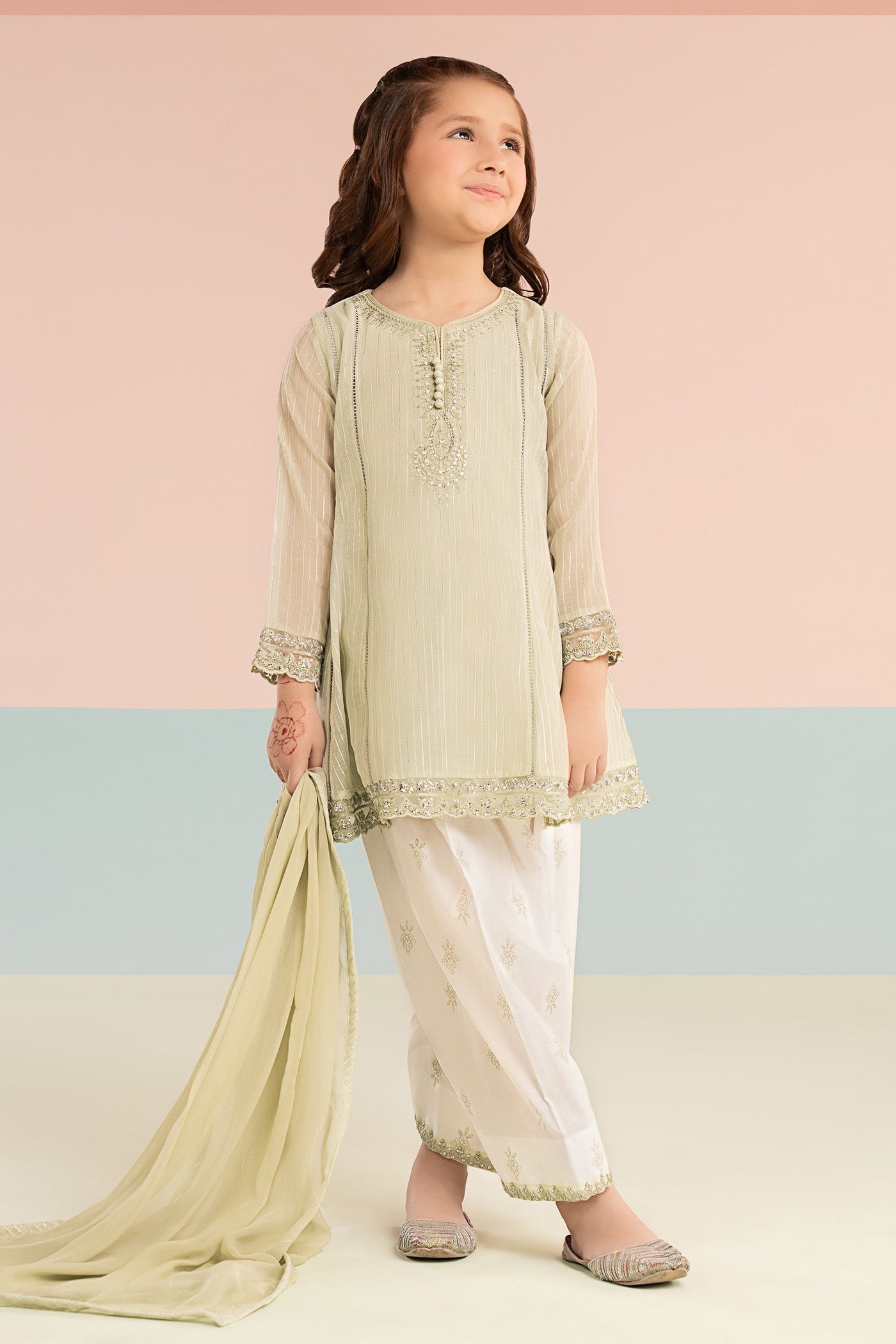 3 Piece Embroidered Striped Lurex Yarn Dyed Suit