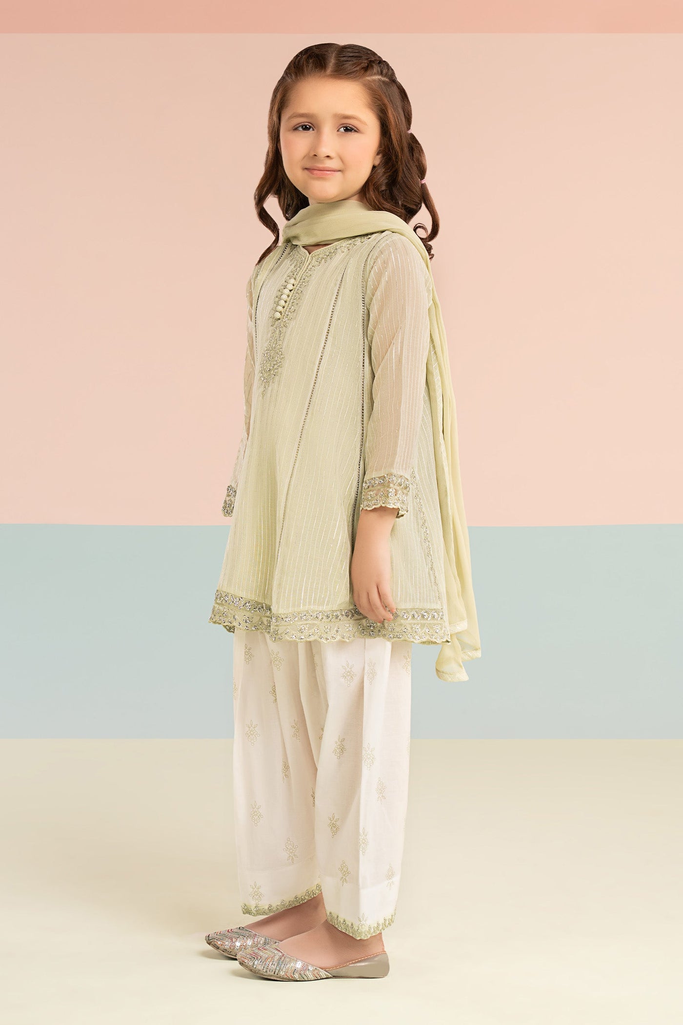 3 Piece Embroidered Striped Lurex Yarn Dyed Suit