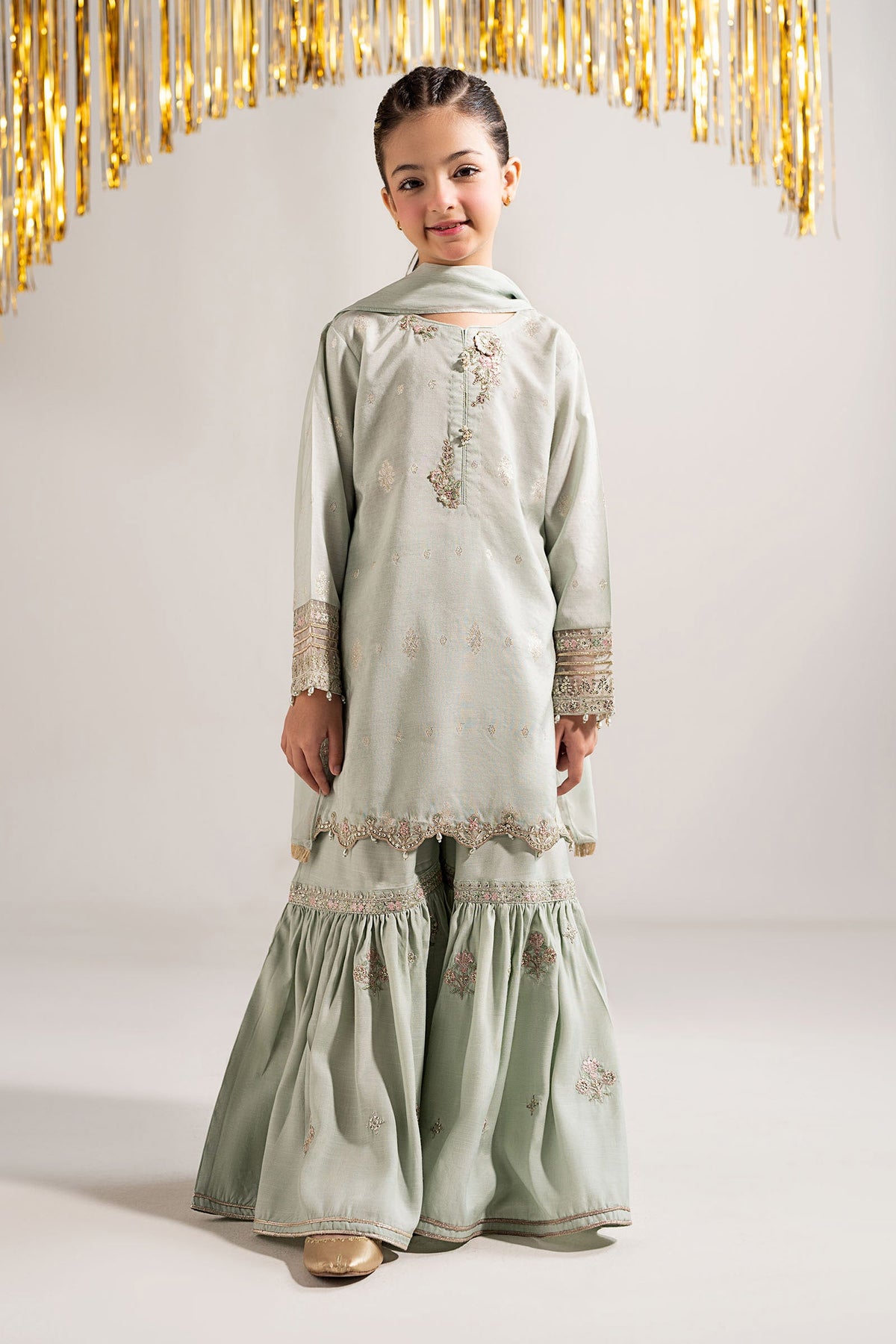 3 Piece Embroidered Staple Lurex Suit