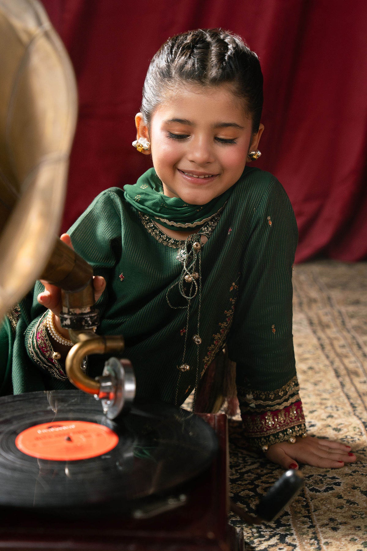 3 Piece Embroidered Raw Silk Suit