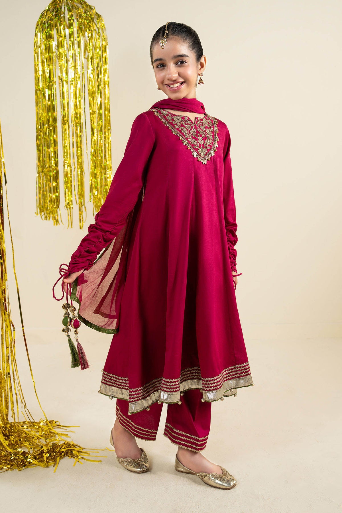 3 Piece Embroidered Satin Suit