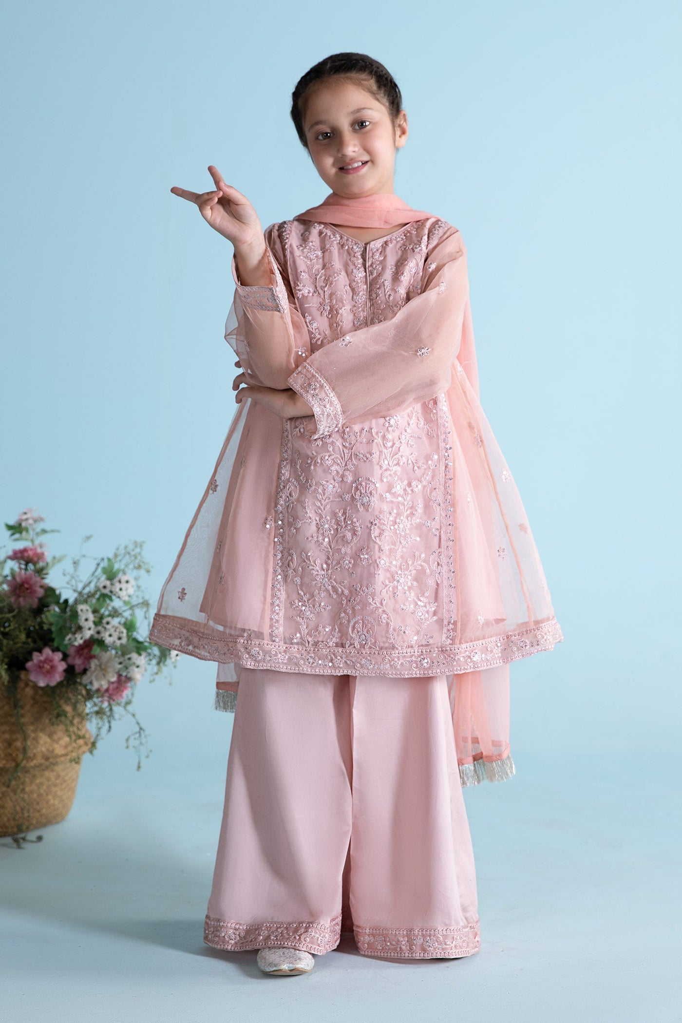 3 Piece Embroidered Organza Suit
