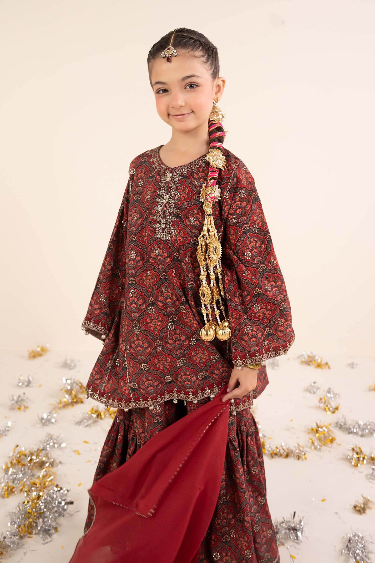 3 Piece Embroidered Raw Silk Suit