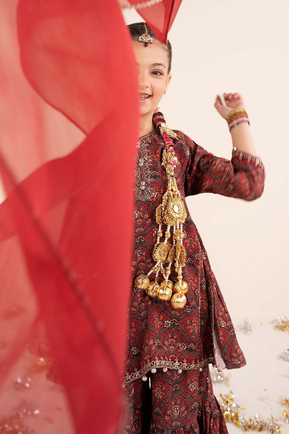 3 Piece Embroidered Raw Silk Suit