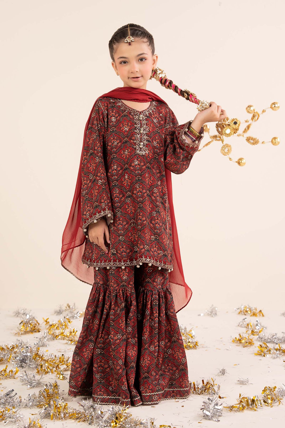 3 Piece Embroidered Raw Silk Suit