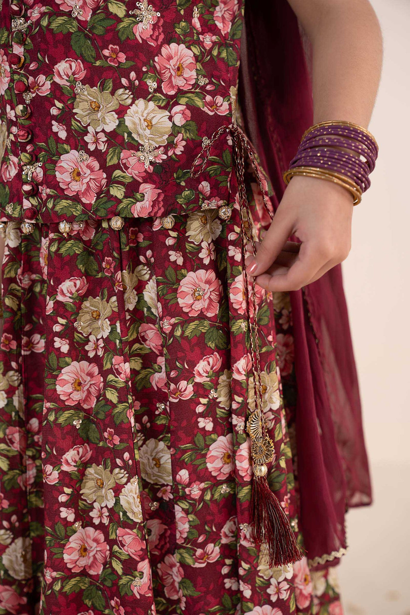 3 Piece Embroidered Raw Silk Suit