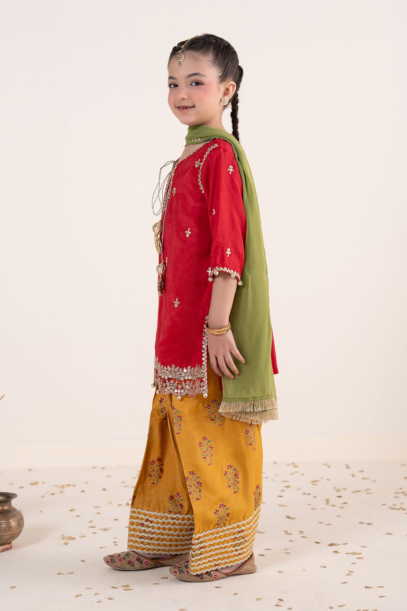 3 Piece Embroidered Raw Silk Suit