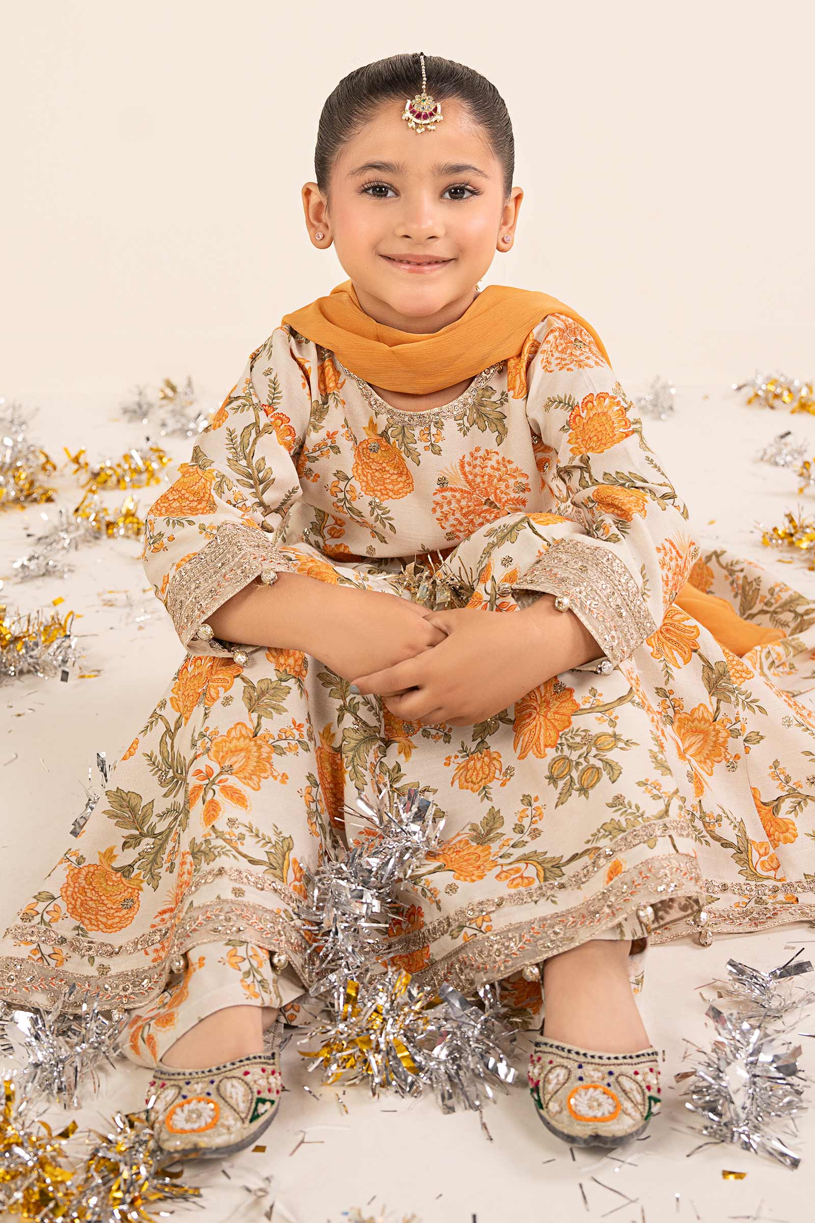 3 Piece Embroidered Raw Silk Suit