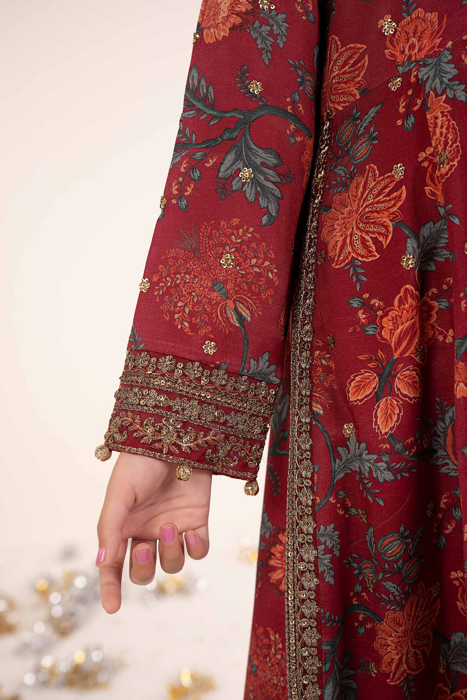3 Piece Embroidered Raw Silk Suit