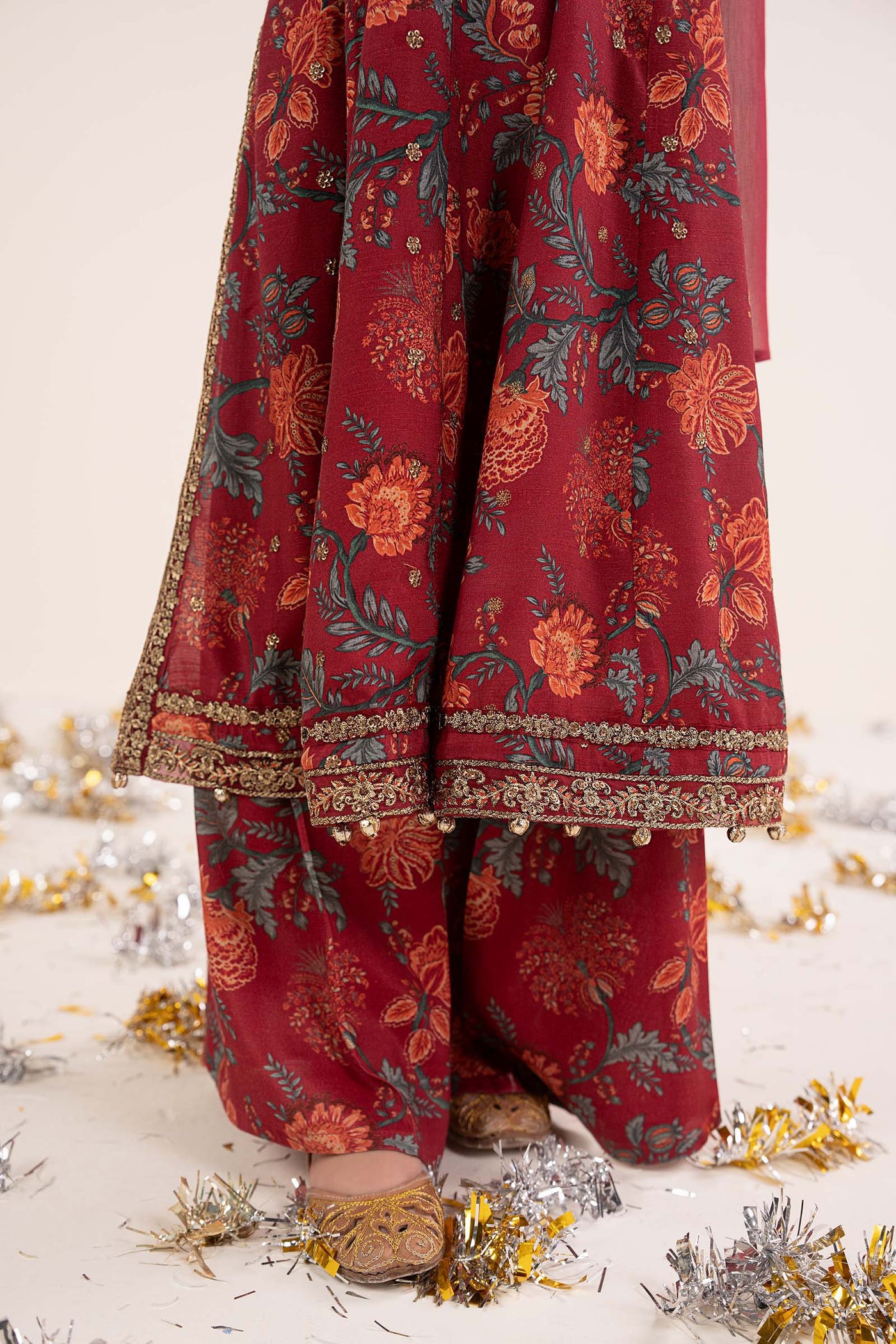 3 Piece Embroidered Raw Silk Suit