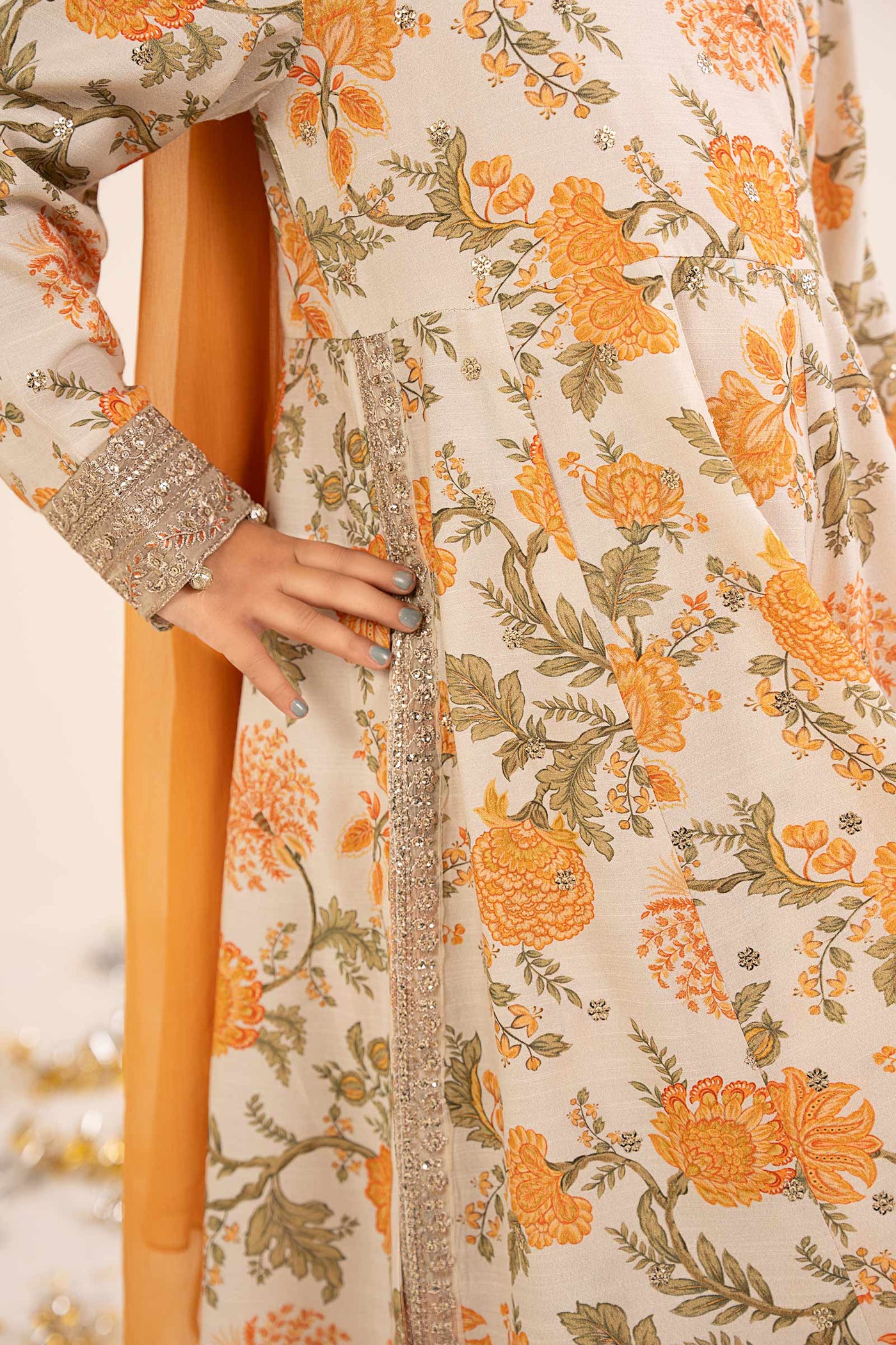 3 Piece Embroidered Raw Silk Suit
