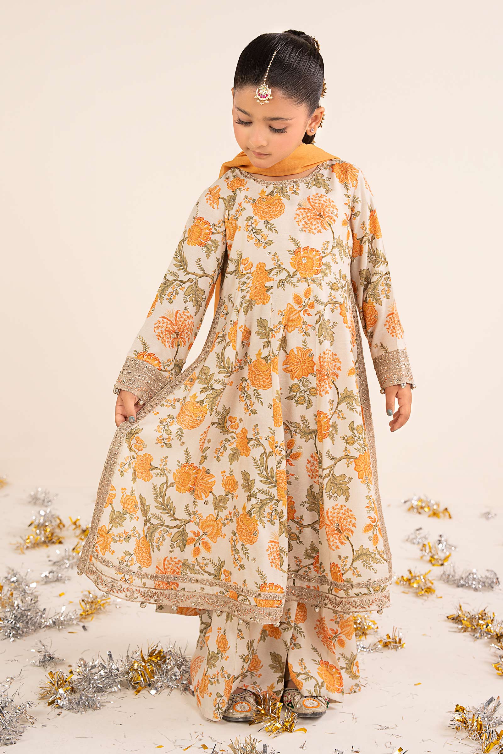 3 Piece Embroidered Raw Silk Suit