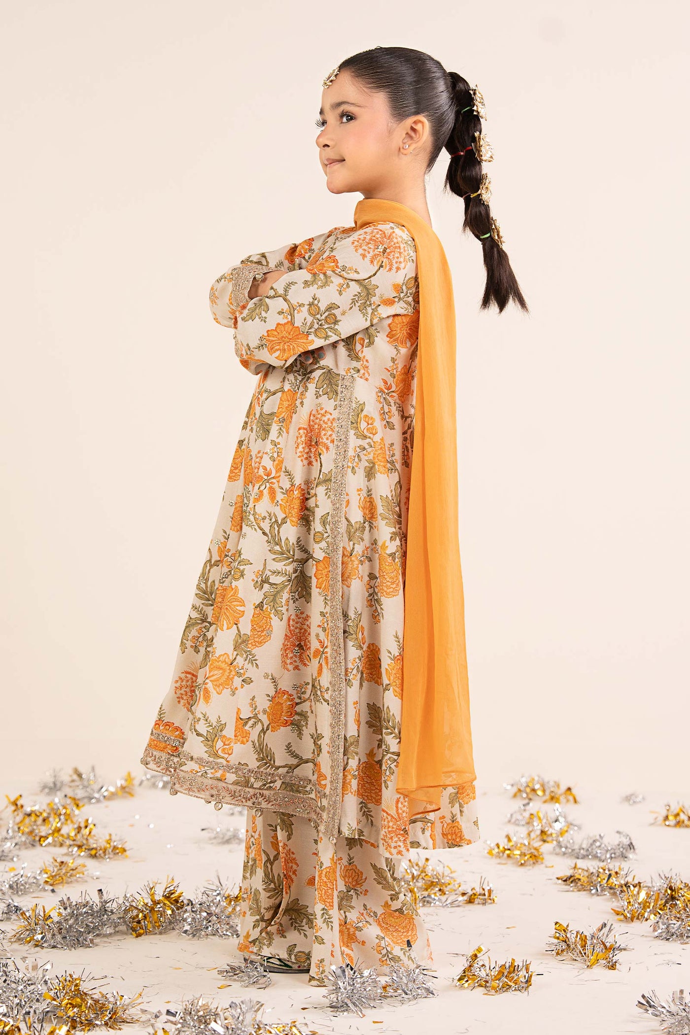3 Piece Embroidered Raw Silk Suit