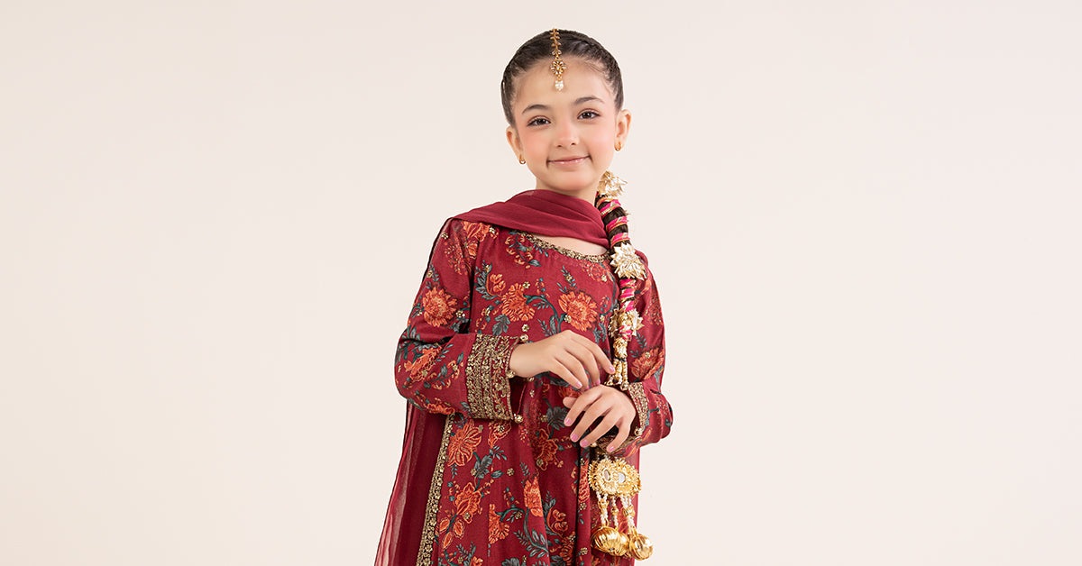 3 Piece Embroidered Raw Silk Suit