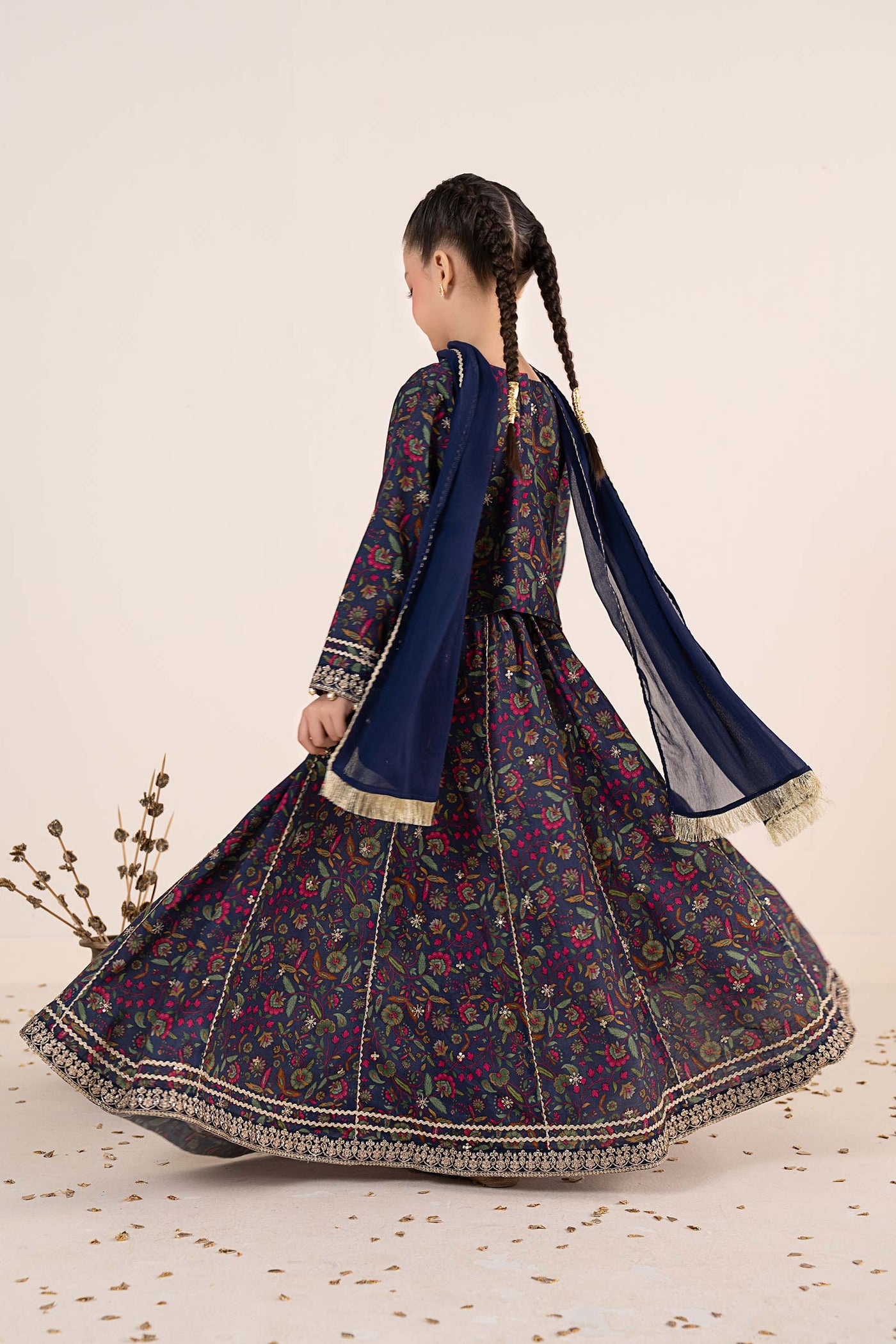 3 Piece Embroidered Raw Silk Suit