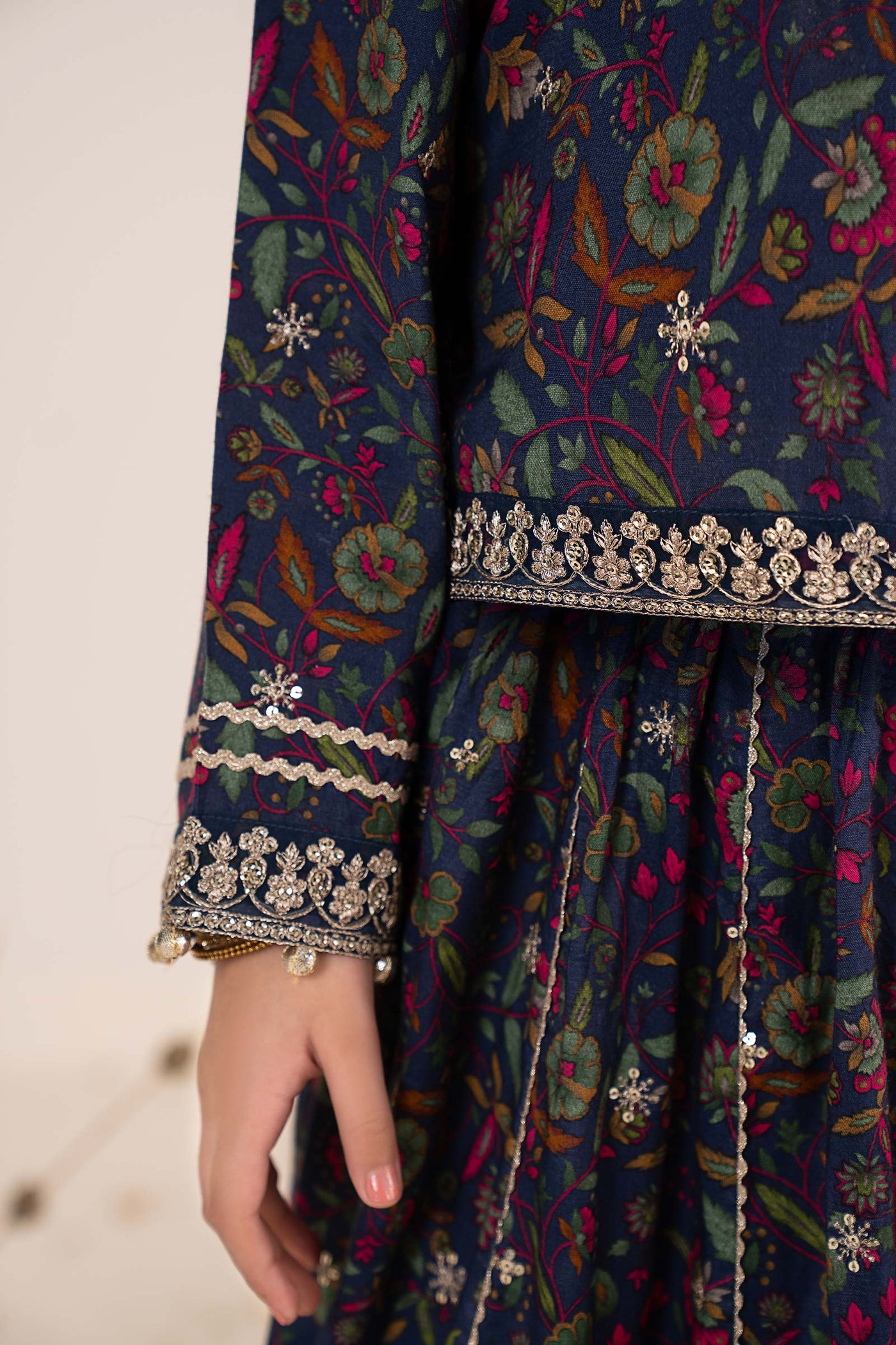 3 Piece Embroidered Raw Silk Suit