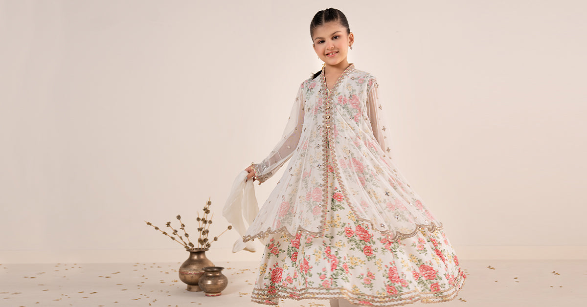 4 Piece Embroidered Net Suit