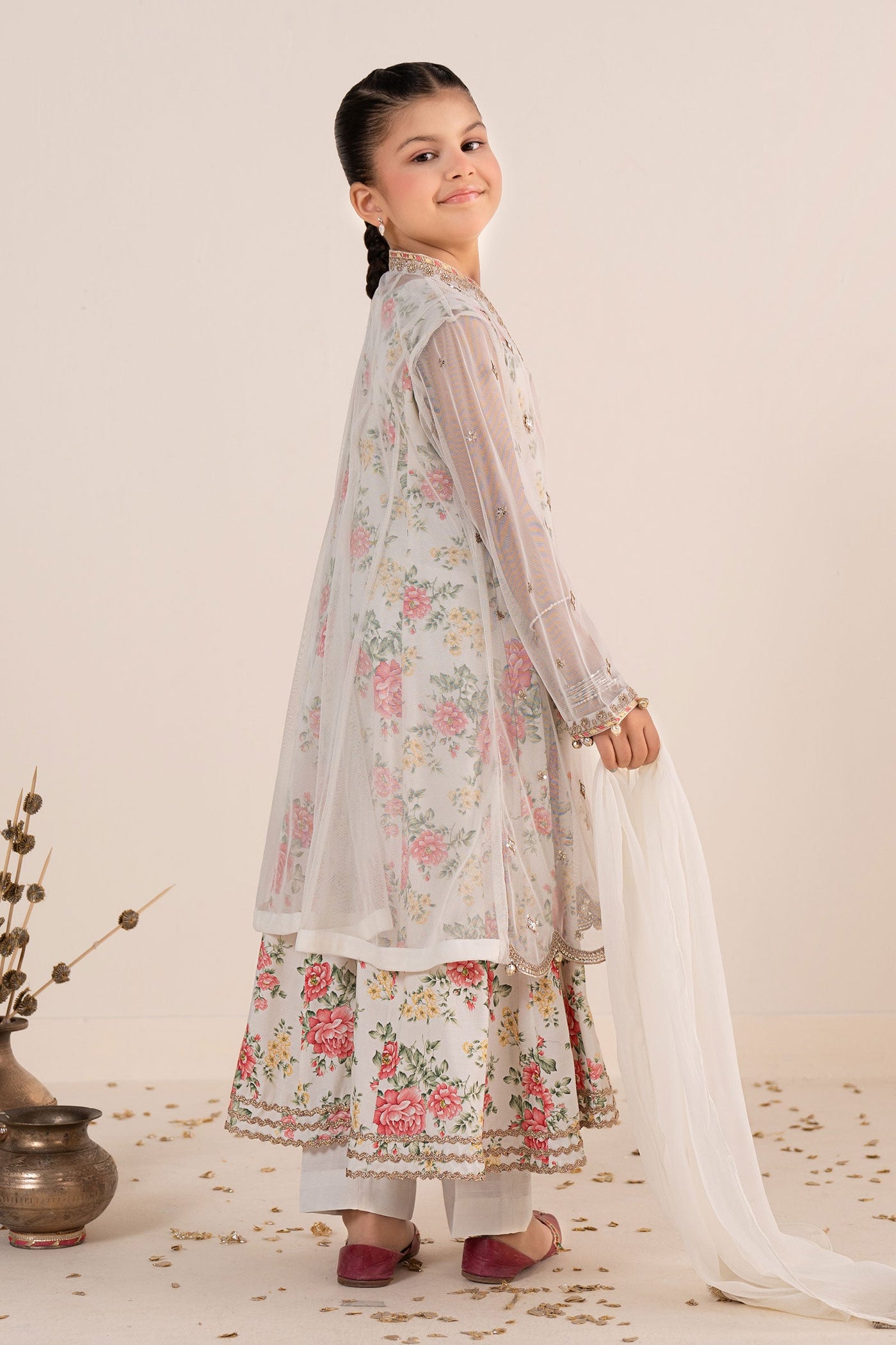 4 Piece Embroidered Net Suit