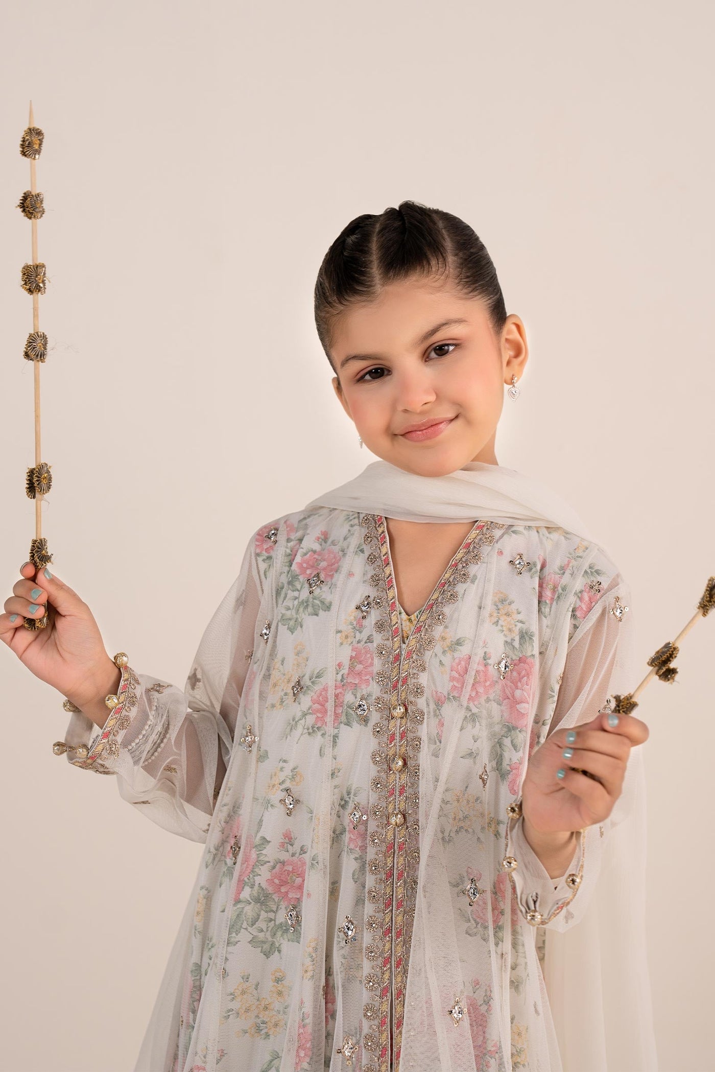 4 Piece Embroidered Net Suit