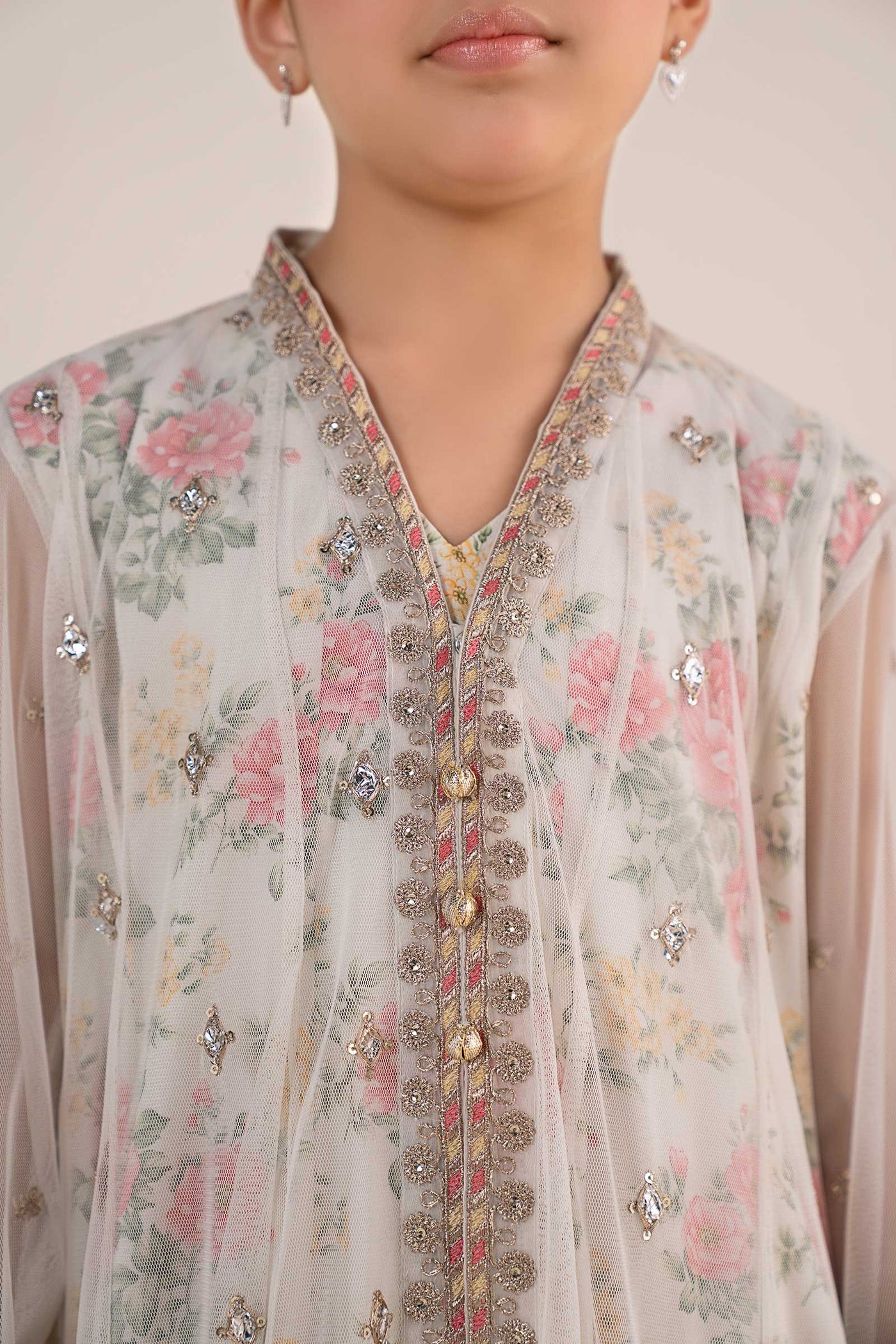 4 Piece Embroidered Net Suit