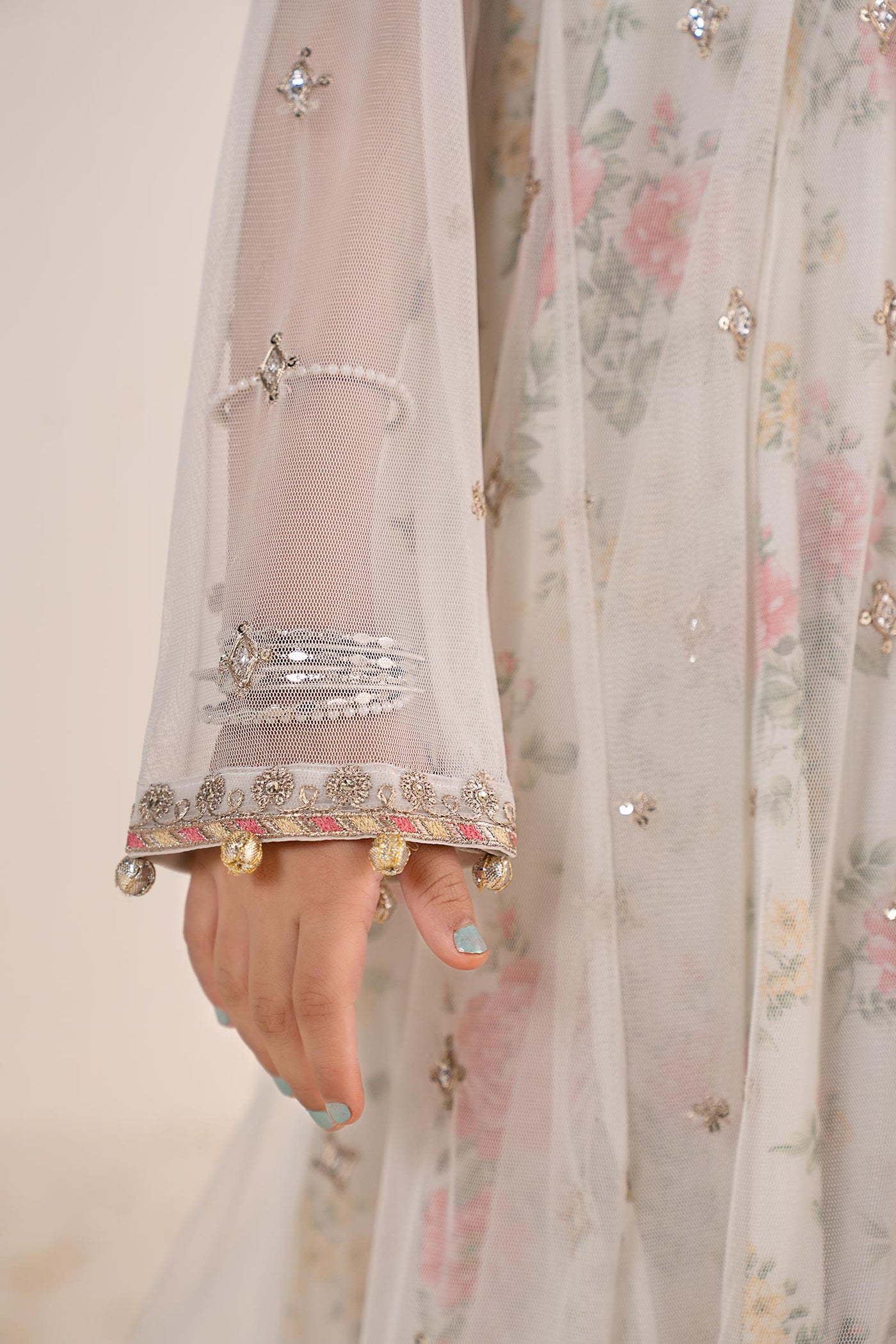 4 Piece Embroidered Net Suit
