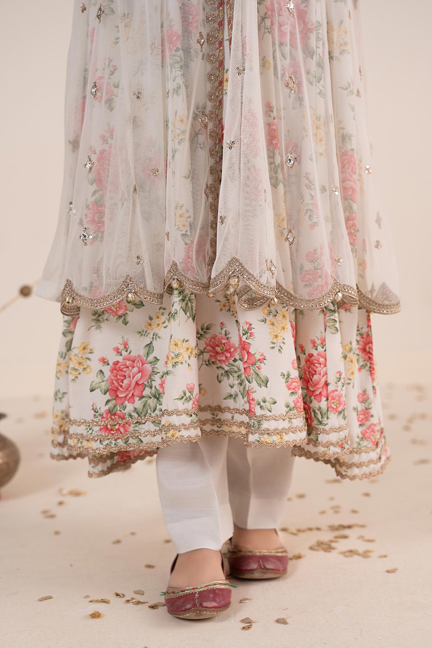 4 Piece Embroidered Net Suit