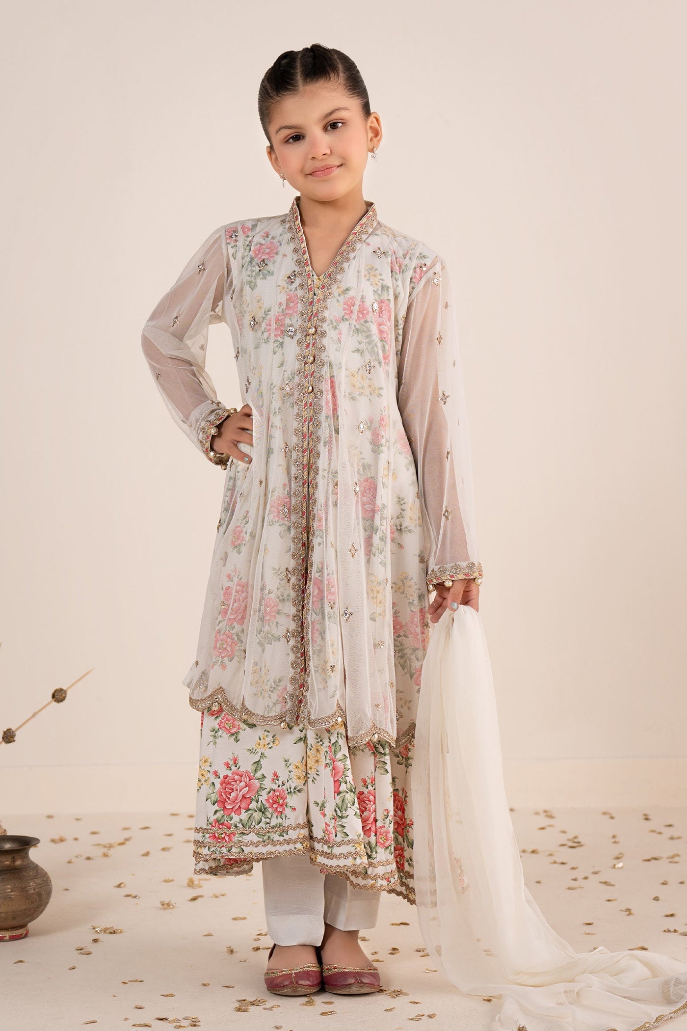 4 Piece Embroidered Net Suit