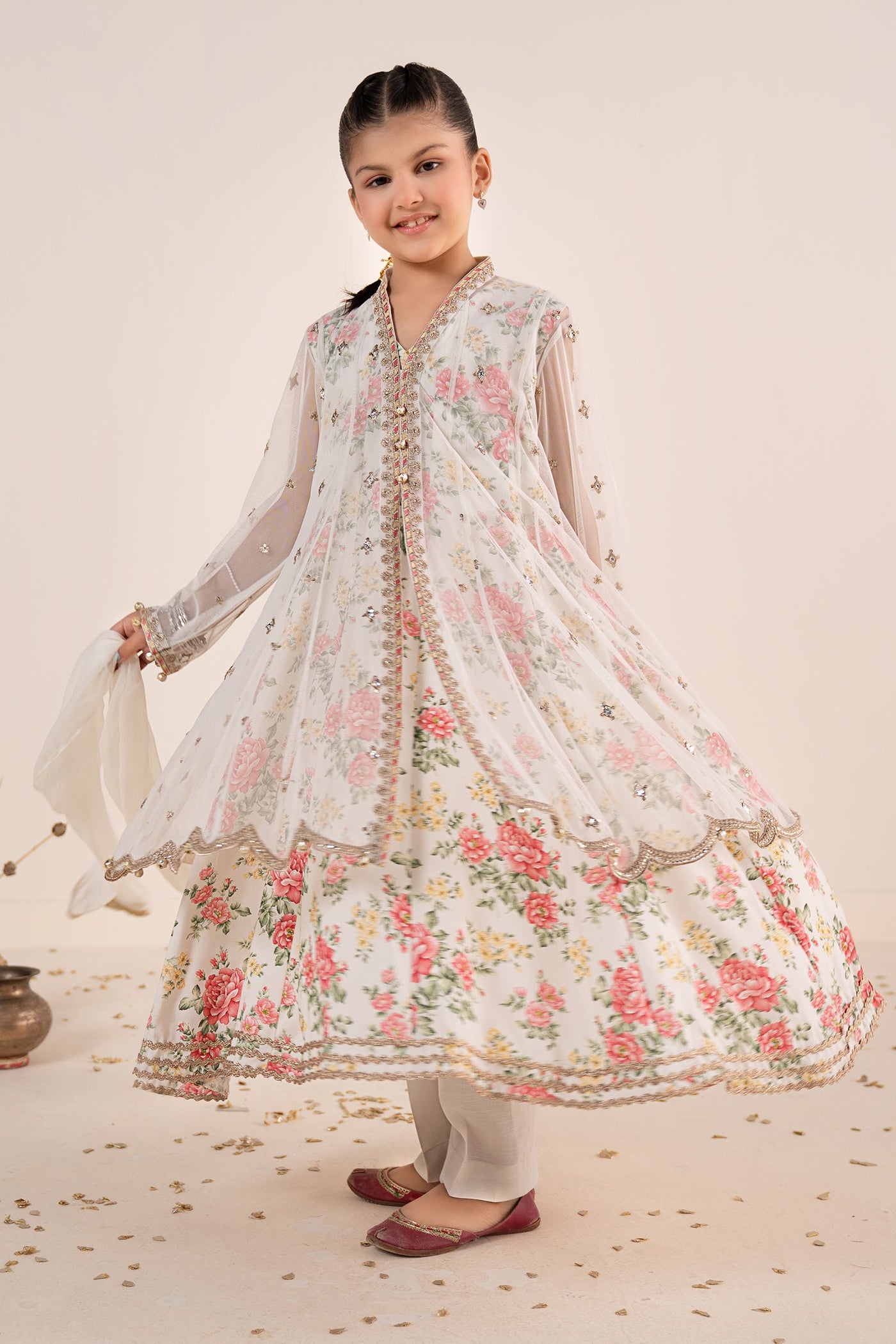4 Piece Embroidered Net Suit