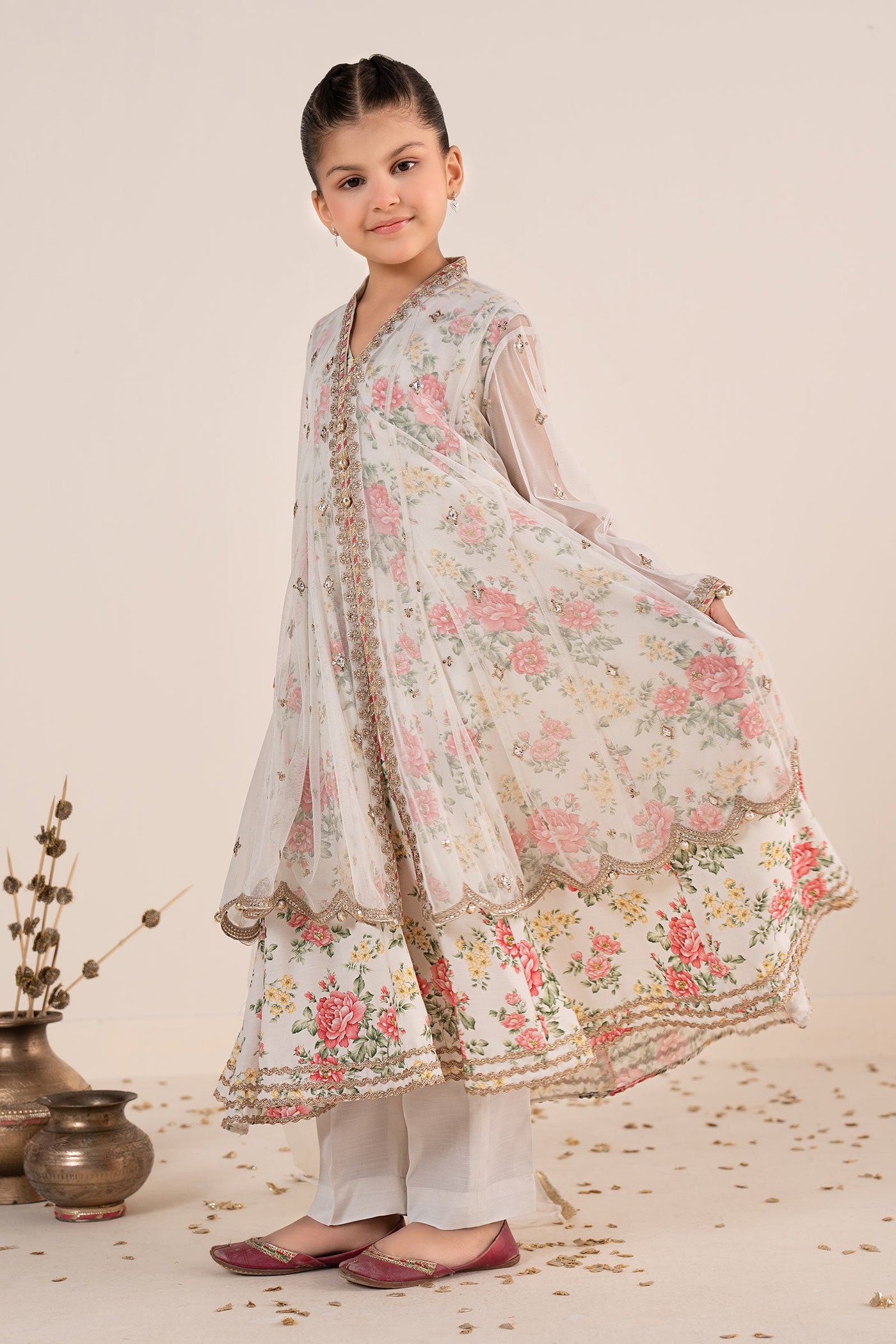 4 Piece Embroidered Net Suit
