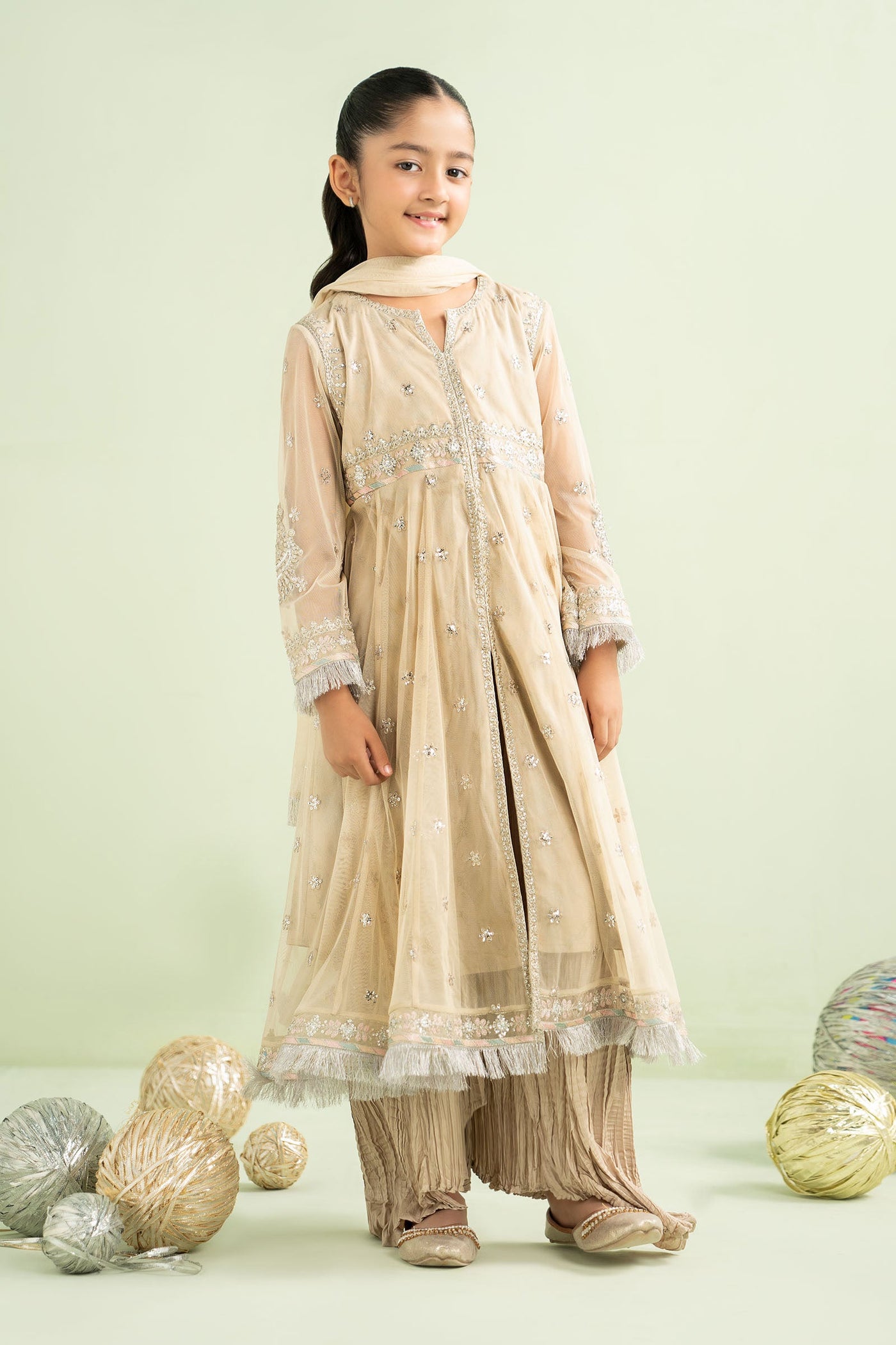 2 Piece Embroidered Net Suit