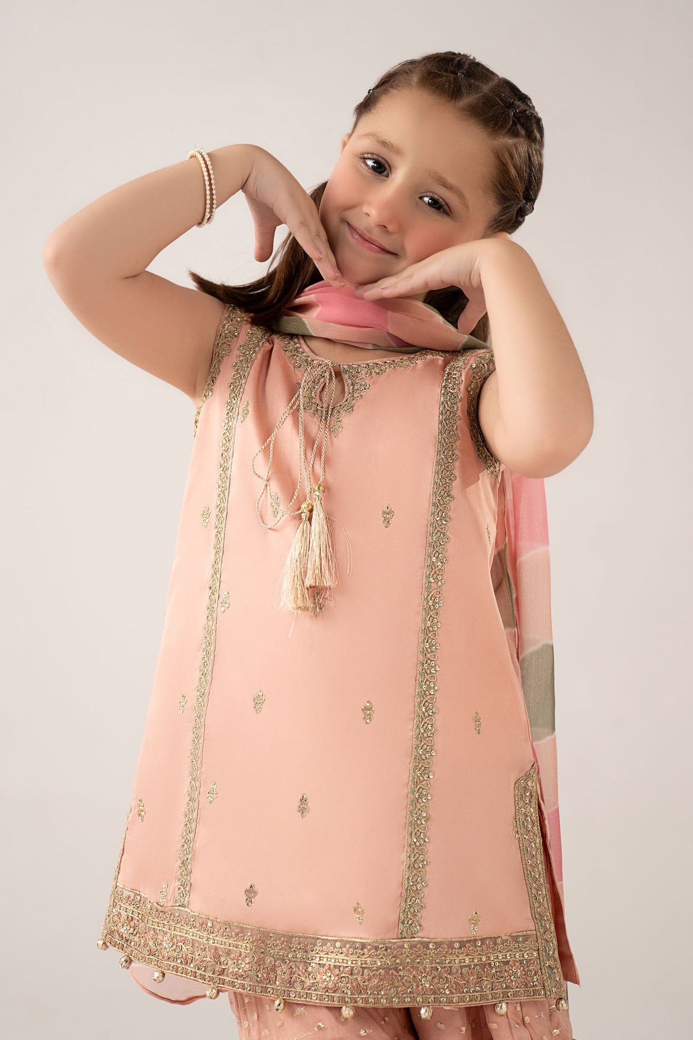 3 Piece Embroidered Cotton Satin Suit
