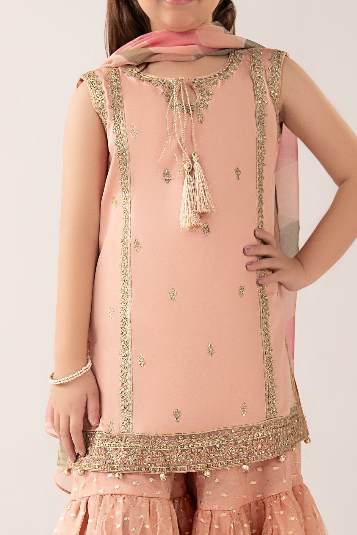 3 Piece Embroidered Cotton Satin Suit