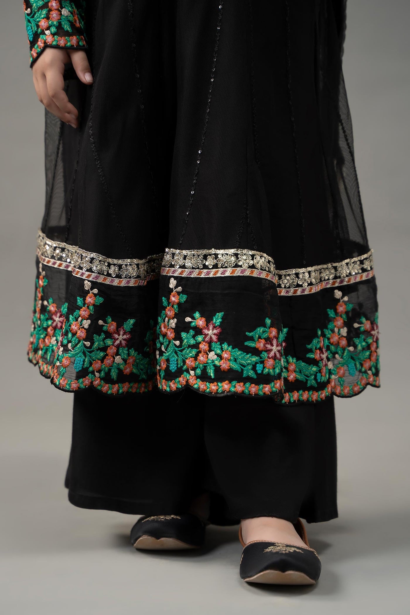 3 Piece Embroidered Polyester Net Suit