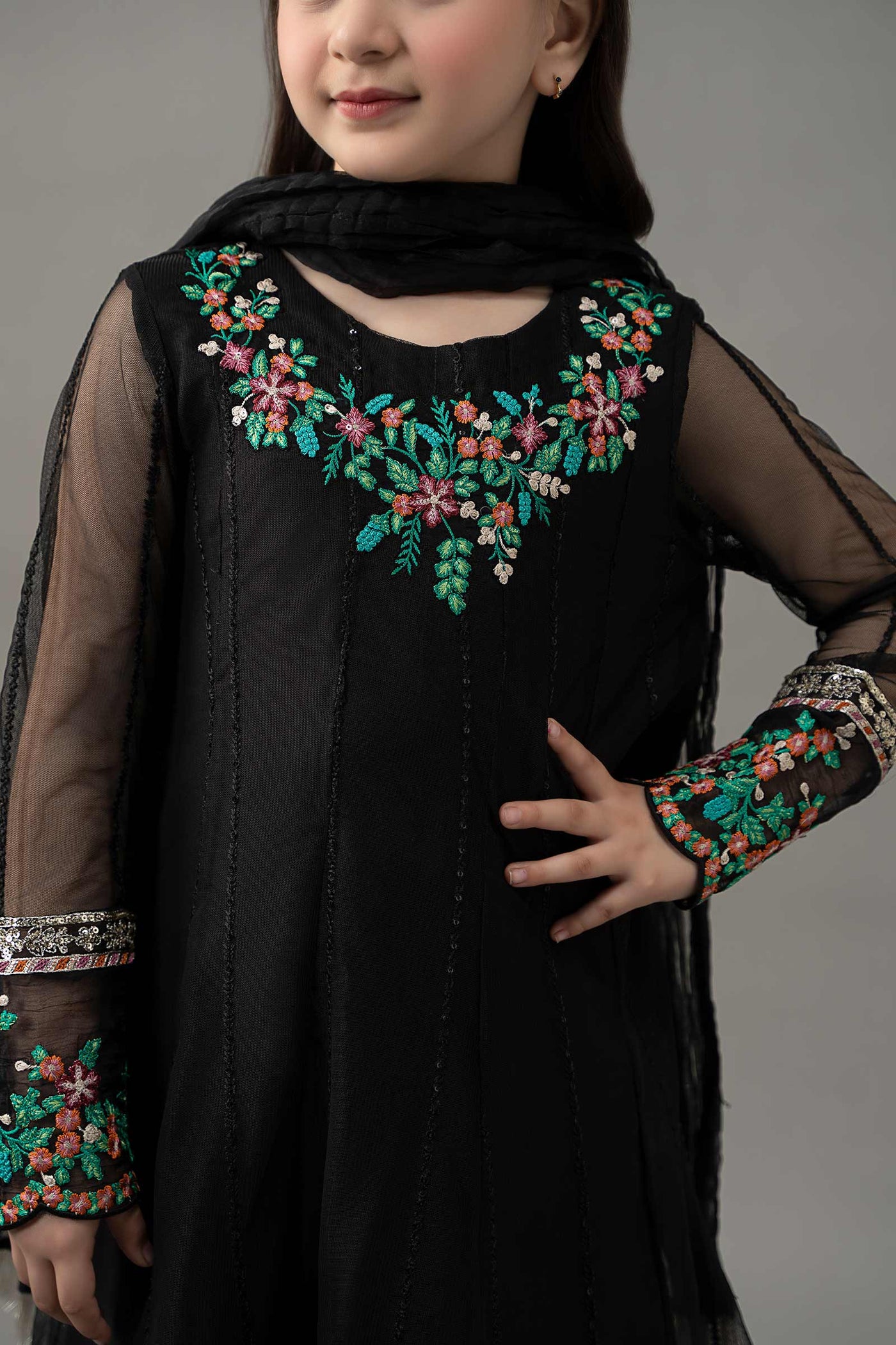 3 Piece Embroidered Polyester Net Suit