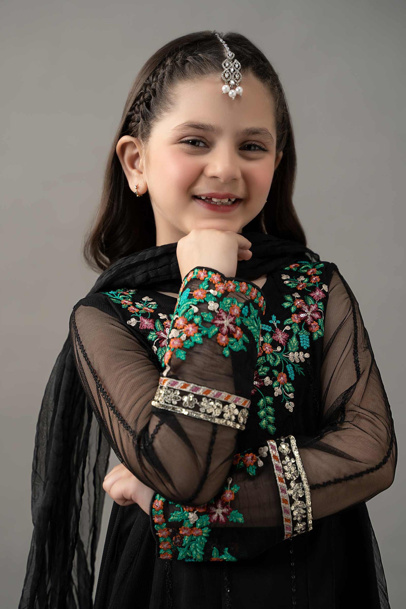 3 Piece Embroidered Polyester Net Suit
