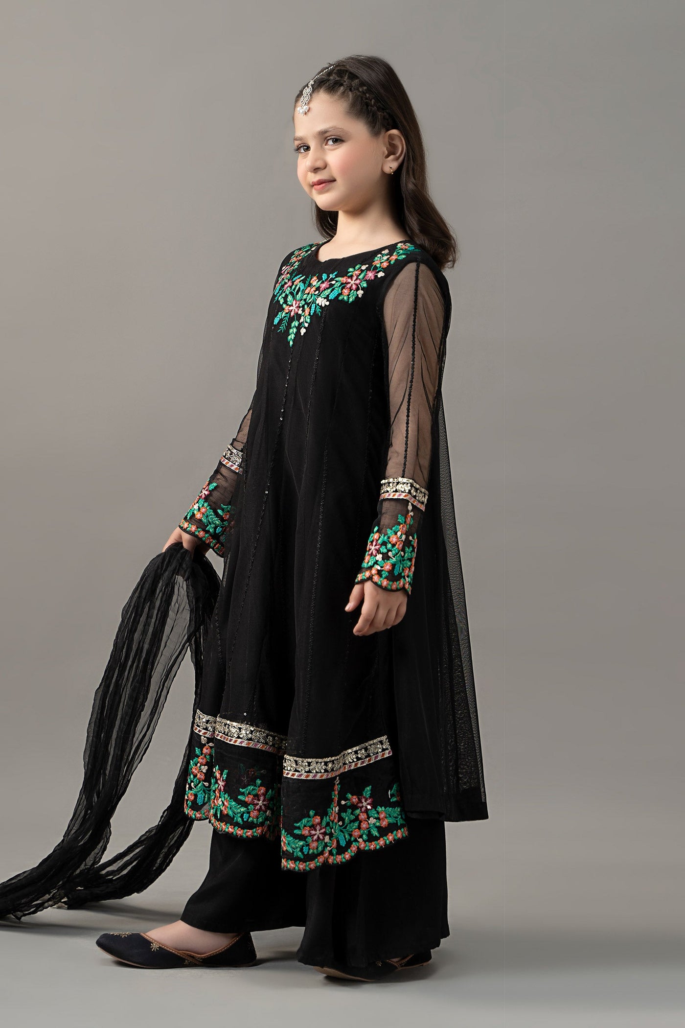 3 Piece Embroidered Polyester Net Suit