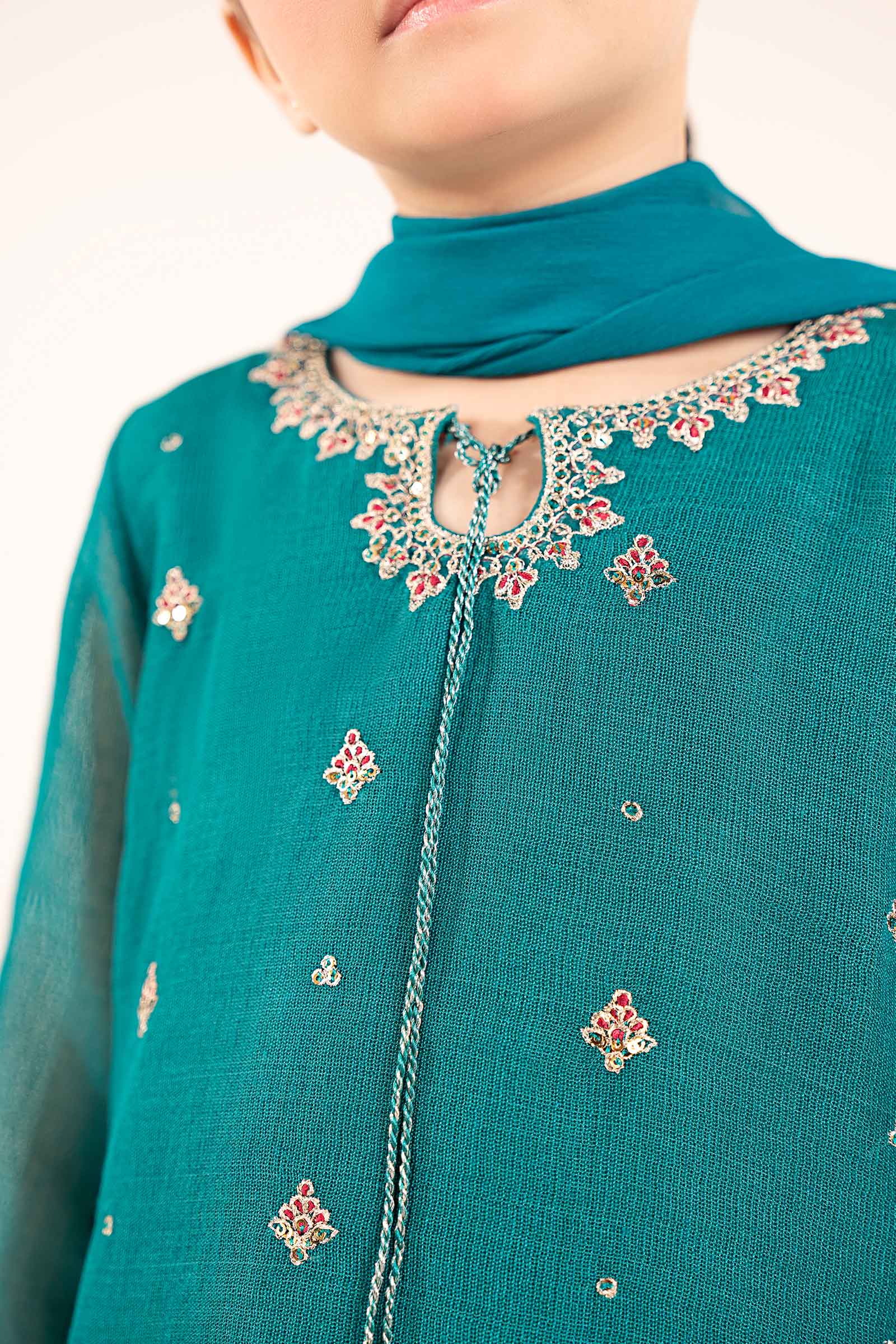 3 Piece Embroidered Cotton Net Suit