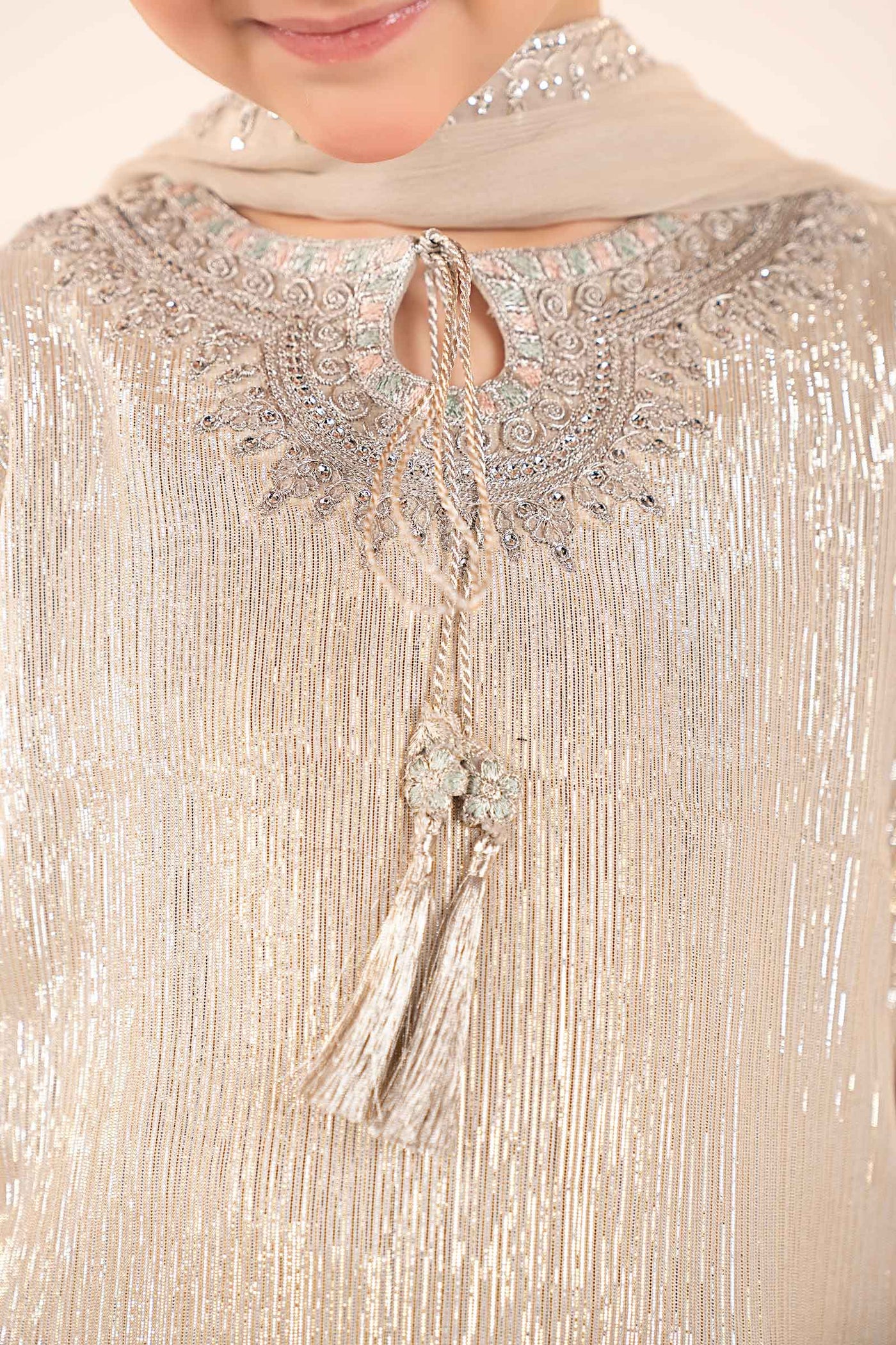 3 Piece Embroidered Shimmer Silk Suit