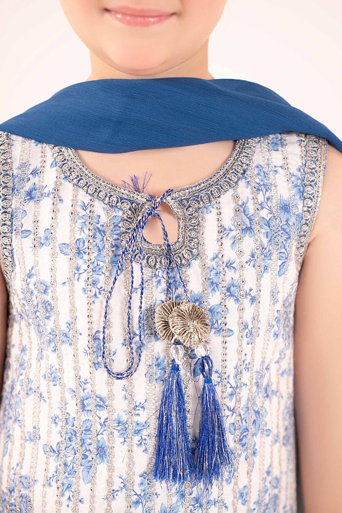 3 Piece Embroidered Raw Silk Suit