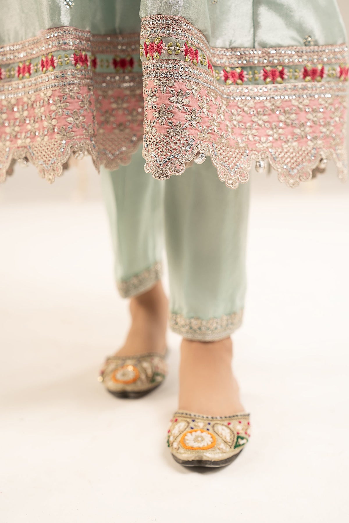 2 Piece Embroidered Tissue Suit