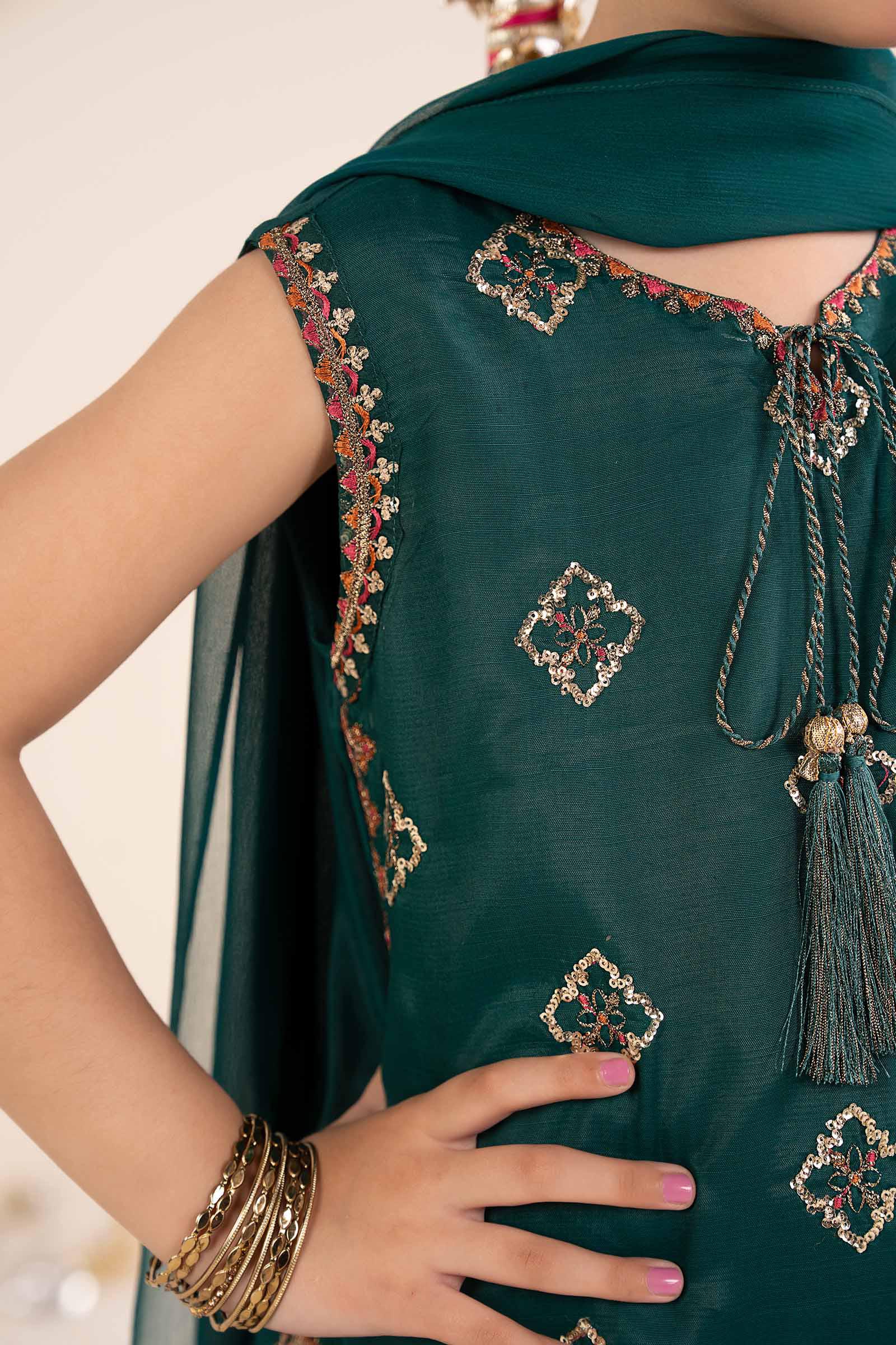 3 Piece Embroidered Raw Silk Suit