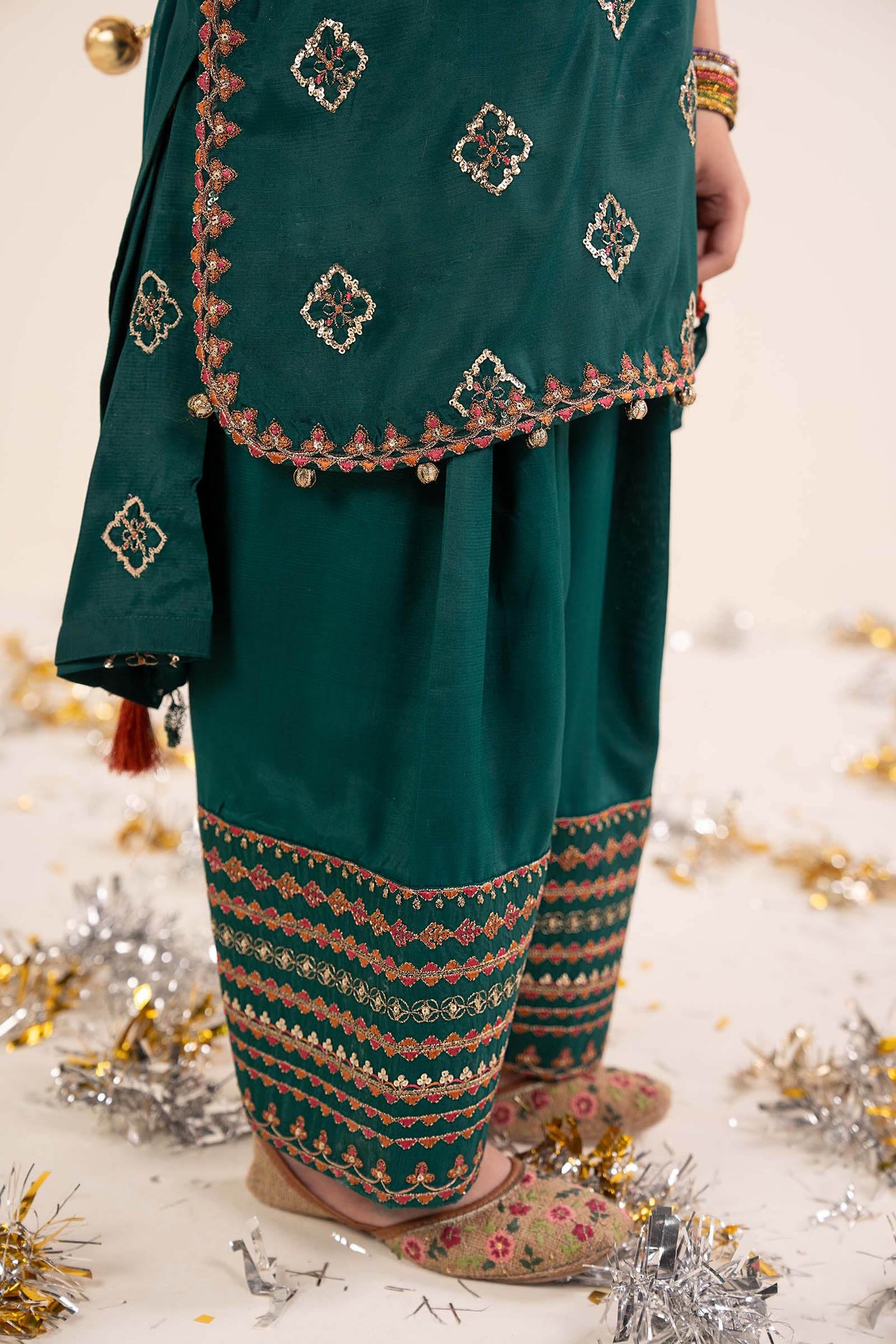 3 Piece Embroidered Raw Silk Suit